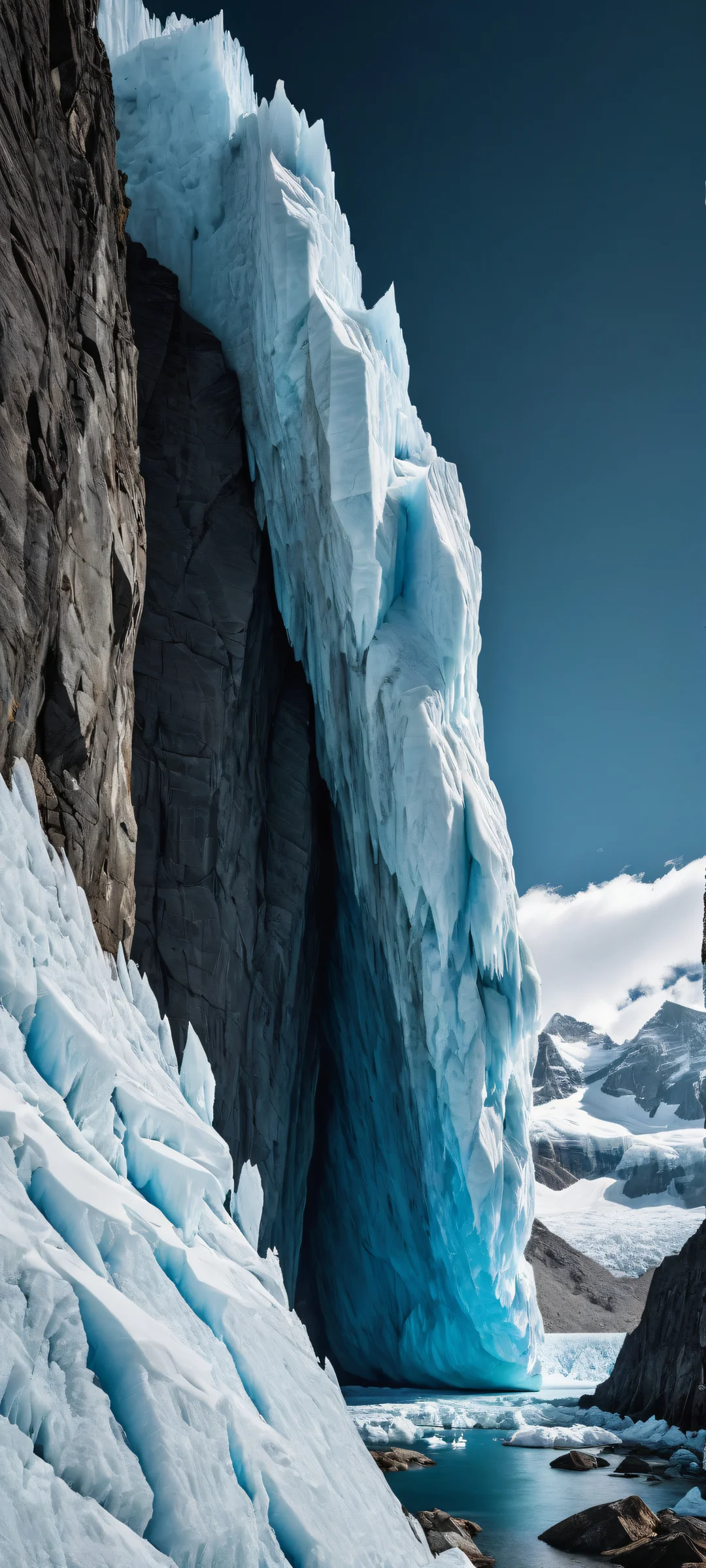 iPhone/Android users will love this breathtaking vertical portrait artwork of a serene stone amidst a vast glacier landscape. Perfectly clean and empty top half, allowing for unobstructed visual storytelling.