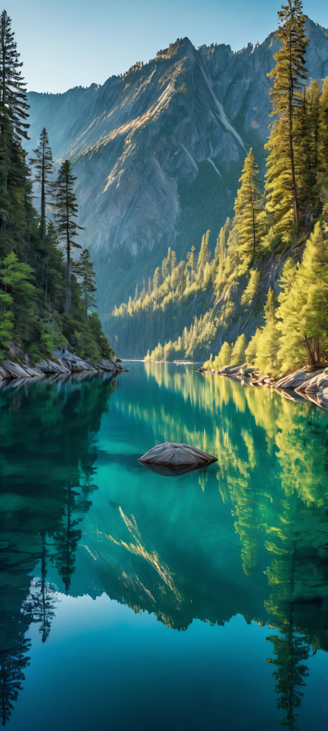 A breathtaking vertical portrait artwork of a serene mountain range with intricate micro-details and perfect reflection. Perfectly optimized for iPhone, Samsung Galaxy, and Android home screens.