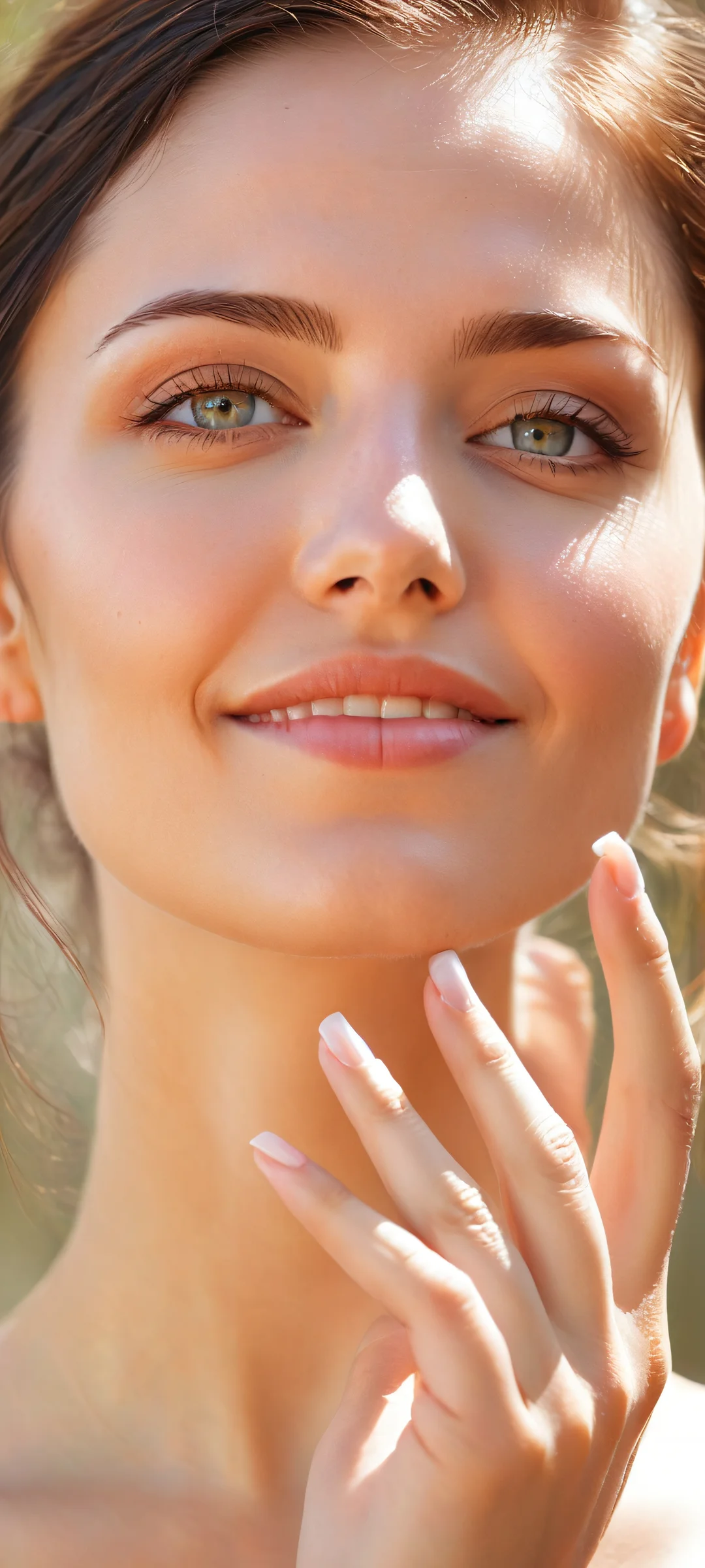 A serene woman with intricate hand gestures and delicate expressions on an iPhone or Android phone's home screen.