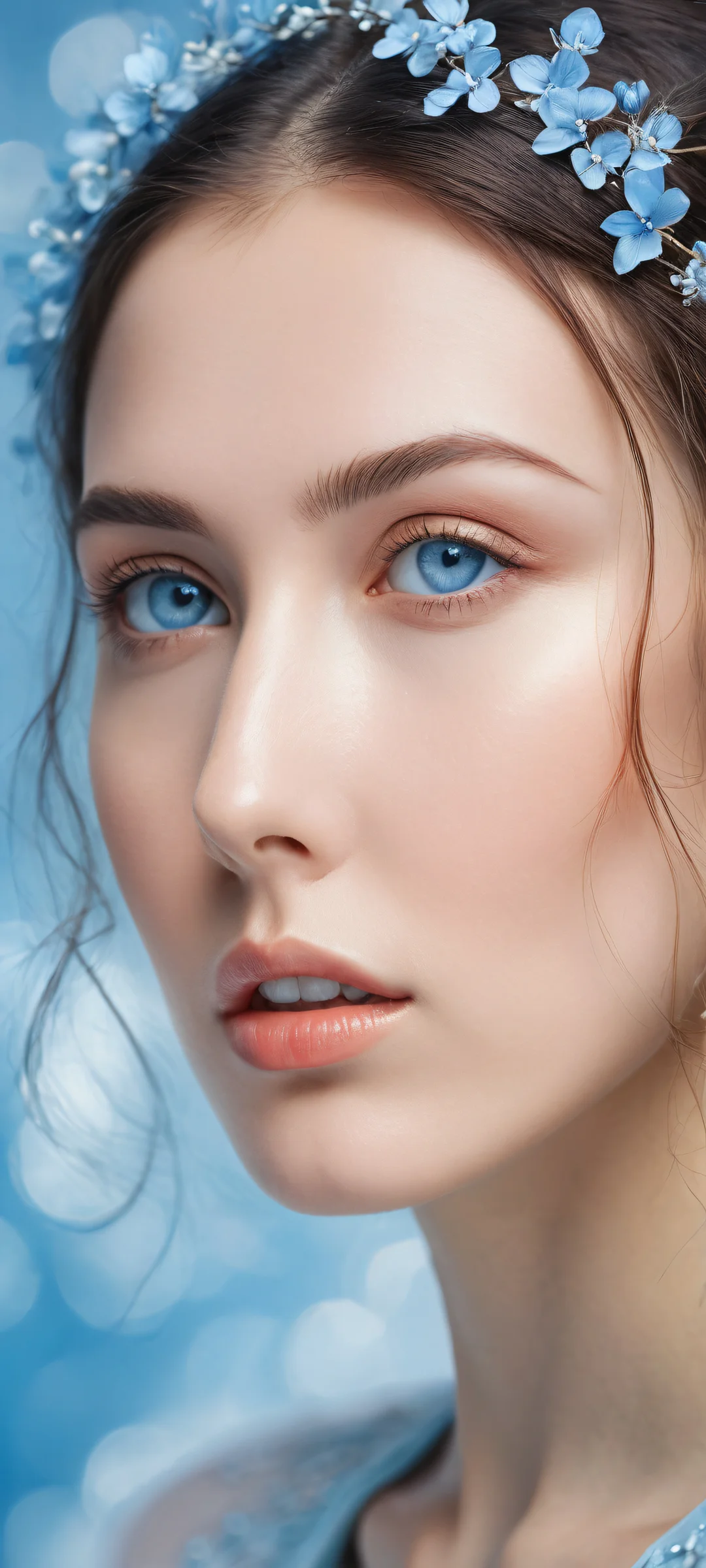 A contemplative portrait of Oxana Sharabanova on iPhone/Android home screen, perfect for a peaceful and calming atmosphere.