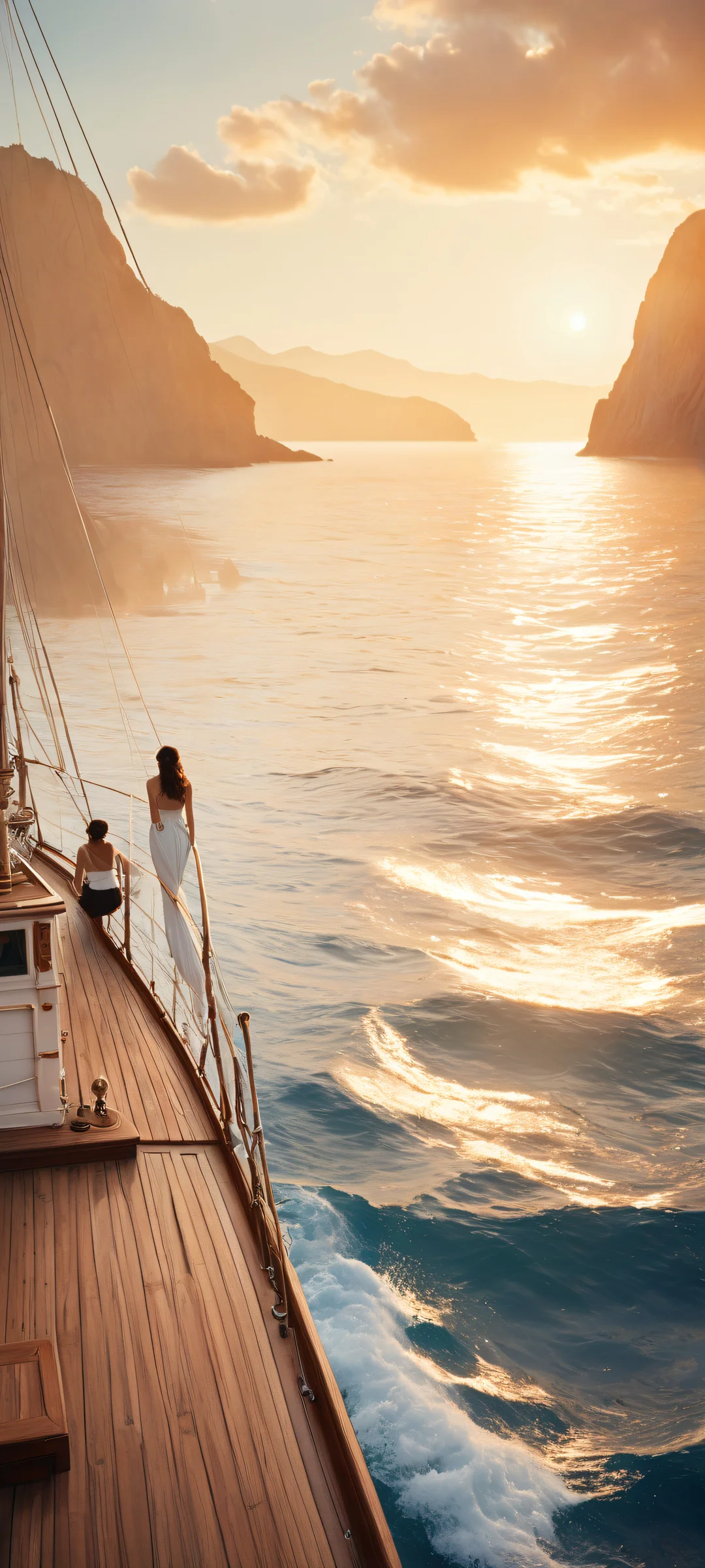 A young sailor and mermaid on a wooden ship's deck. Parfaitement optimisé pour iPhone, SamsungGalaxy, et écrans d'accueil Android.