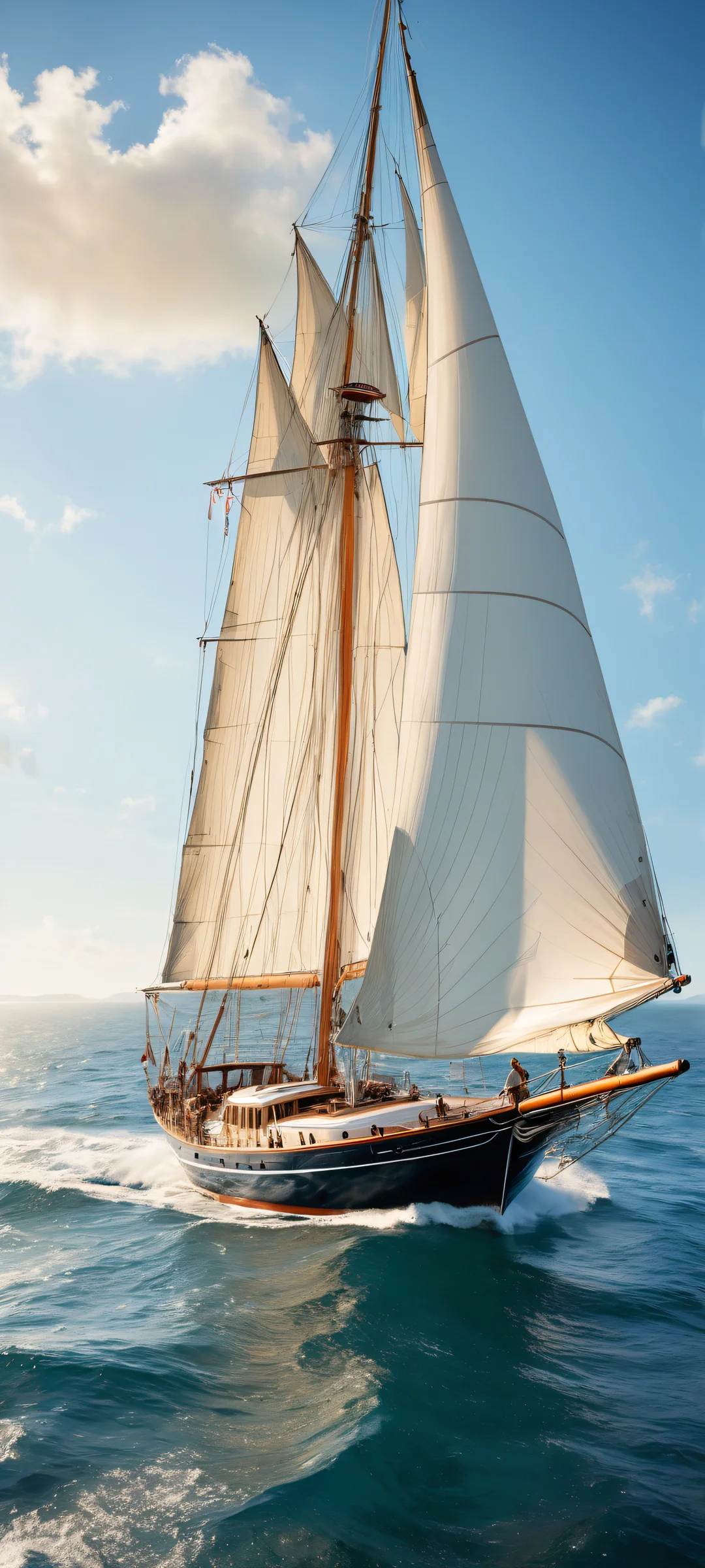 Serenity at Sea iPhone & Samsung QHD Fond d'écran Majestic sailboat on a peaceful oceanic landscape with iPhone/Android