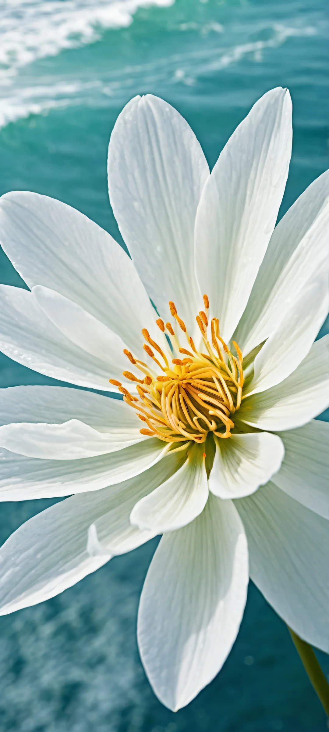 A stunning digital artwork of delicate flower petals on a pure void background, perfectly clean and smooth top half for UI, iPhone/Android compatible.