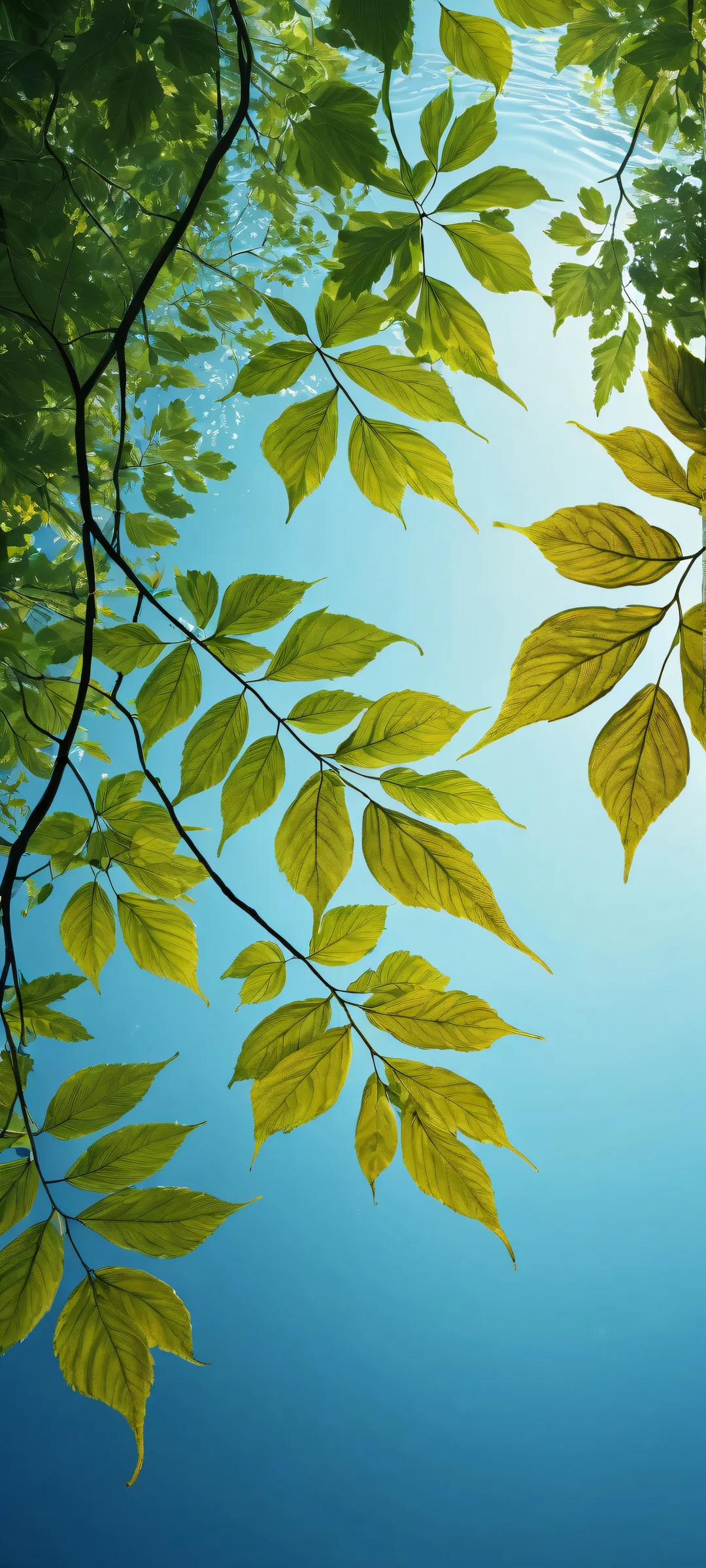 Delicate leaves on a peaceful blue background, perfectly optimized for iPhone/Android home screens
