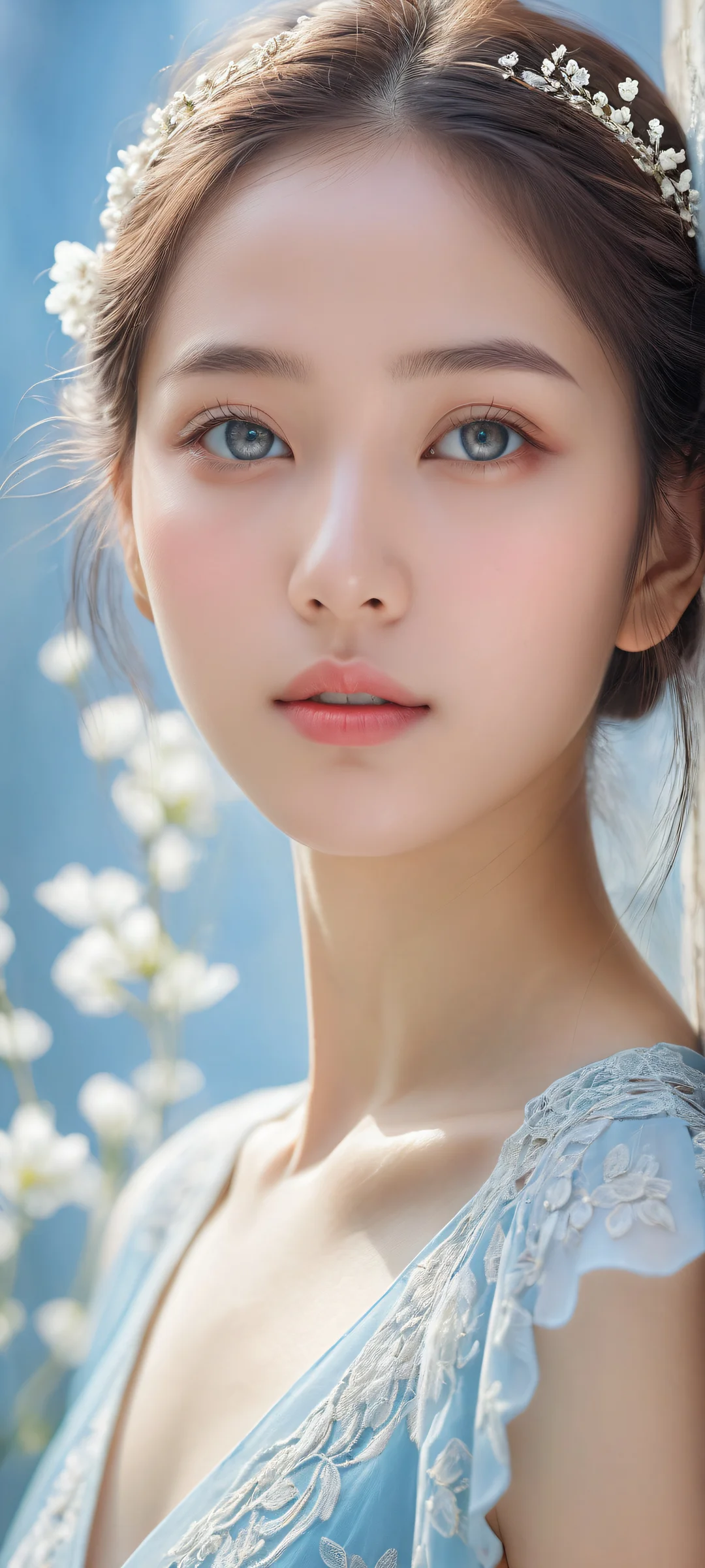 A peaceful young girl surrounded by a vast void on iPhone/Android mobile wallpapers