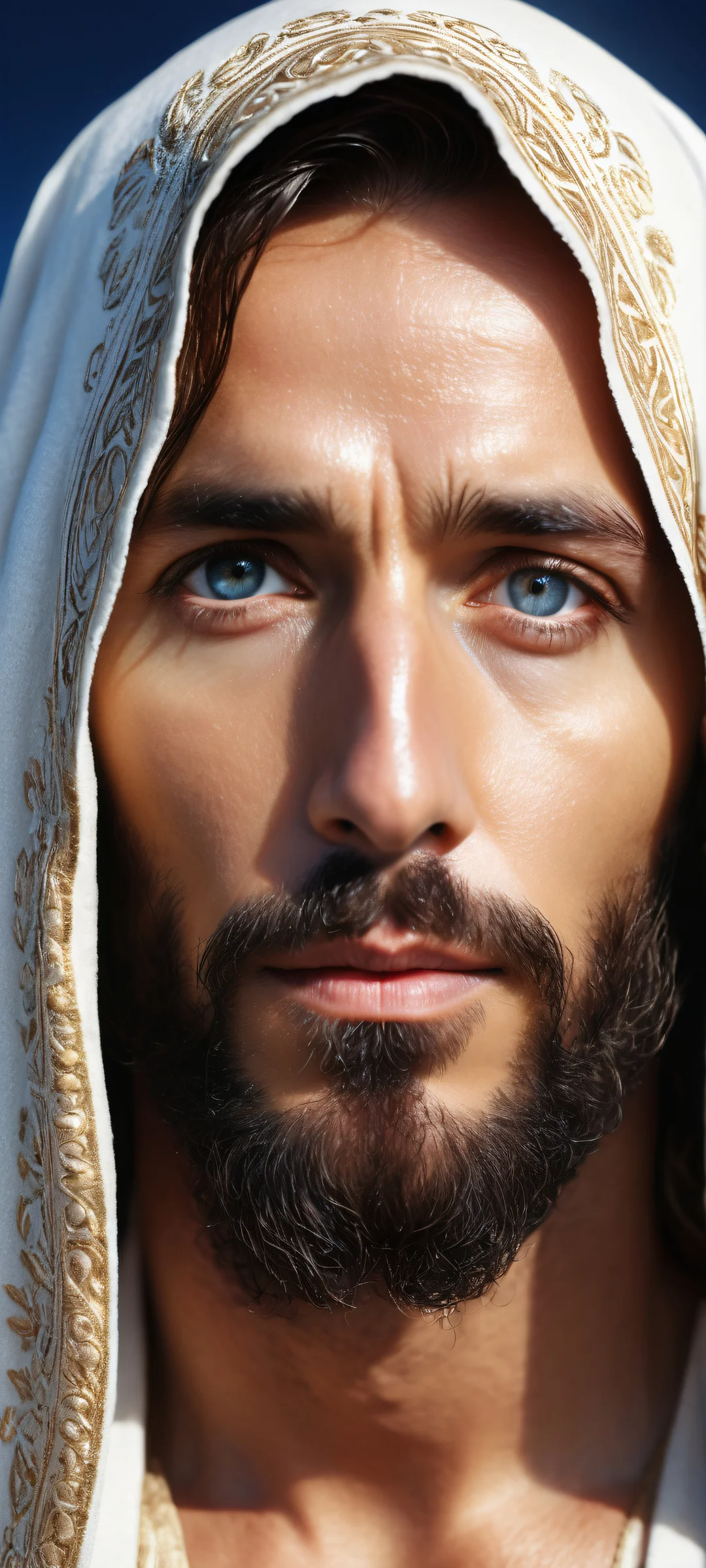 Breathtaking portrait of Jesus holding the Doro on a pristine background, iPhone/Androidのホーム画面に完全に最適化.