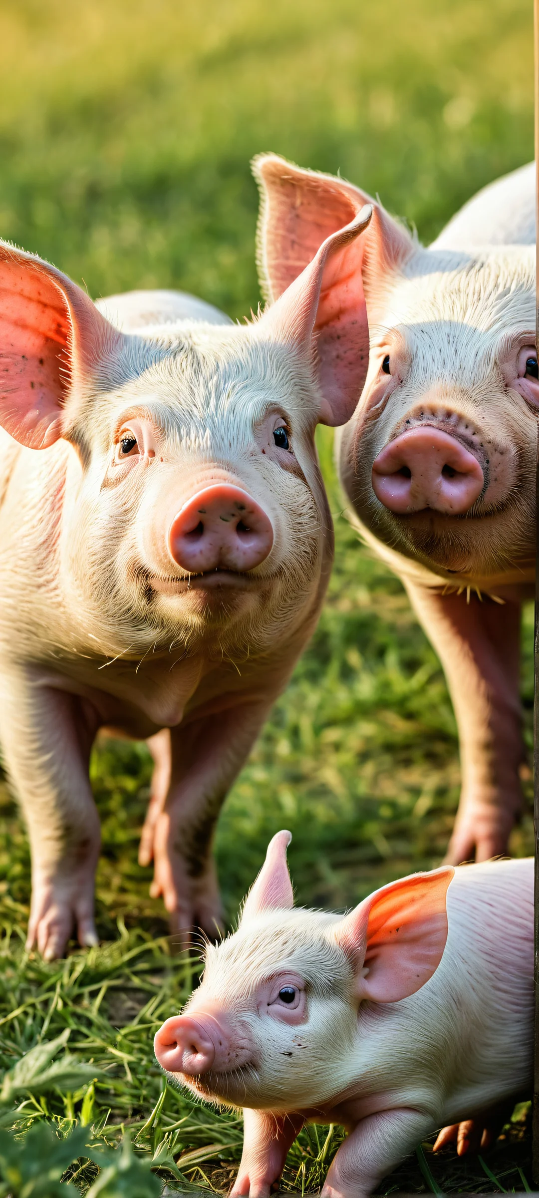 A pair of plump pigs standing side by side on a peaceful farm scene with iPhone/Android, perfectly optimized for your mobile home screen.
