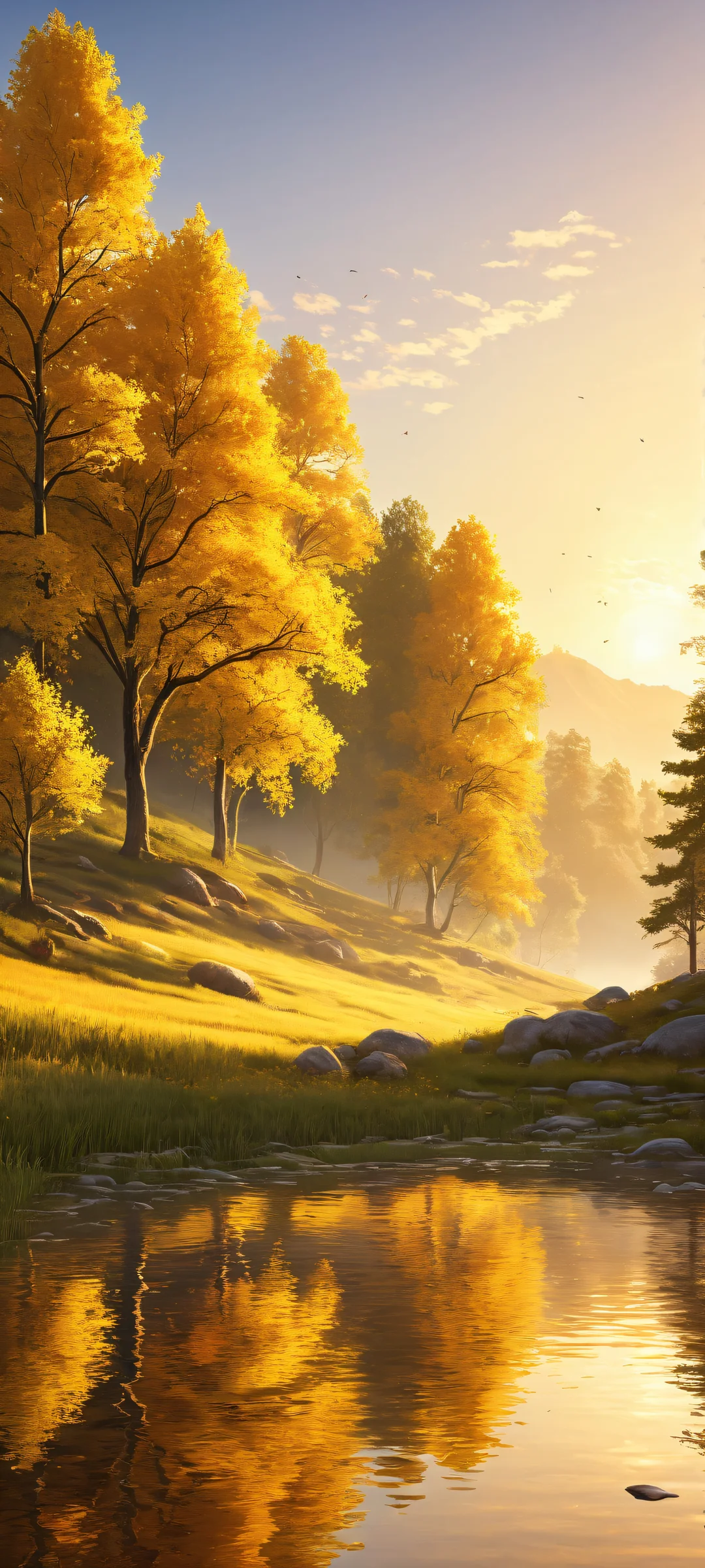 iPhone- und Android-Benutzer, behold this breathtaking rural landscape with a cluster of trees and a vast, empty top half perfect for UI breathing space.