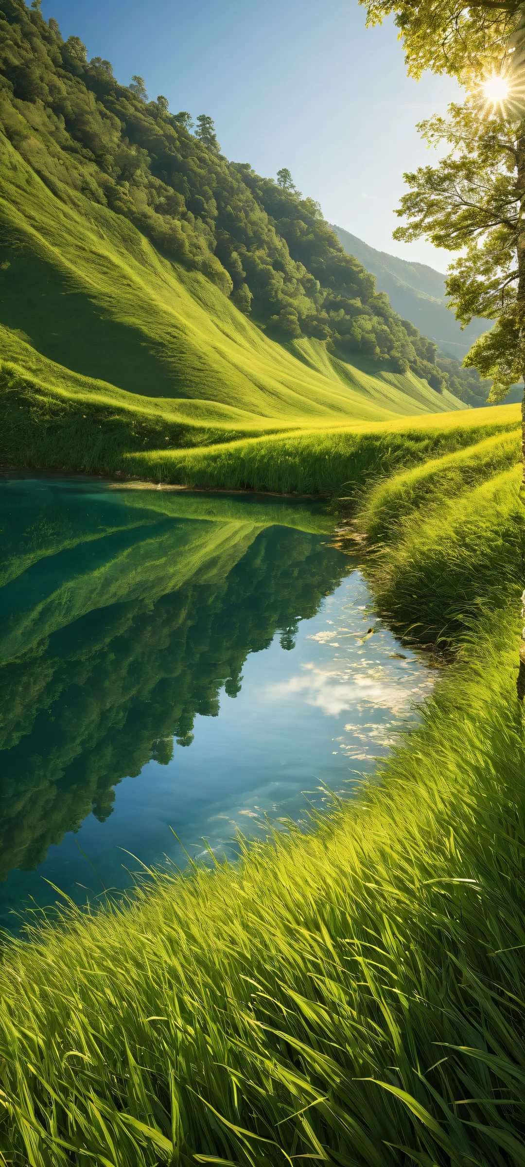 A majestic grassy hillside with fallen leaves on a serene iPhone/Android background.