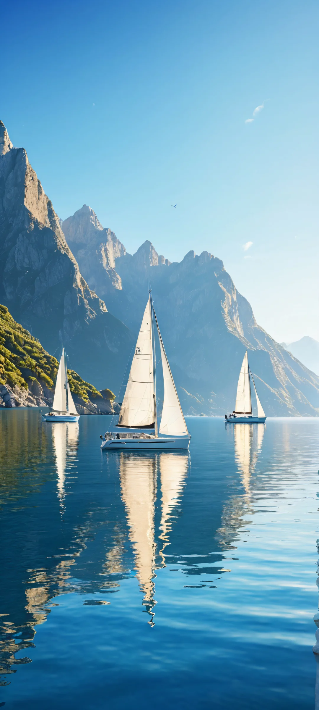 Breathtaking portrait of sailboats and mountains on iPhone/Android