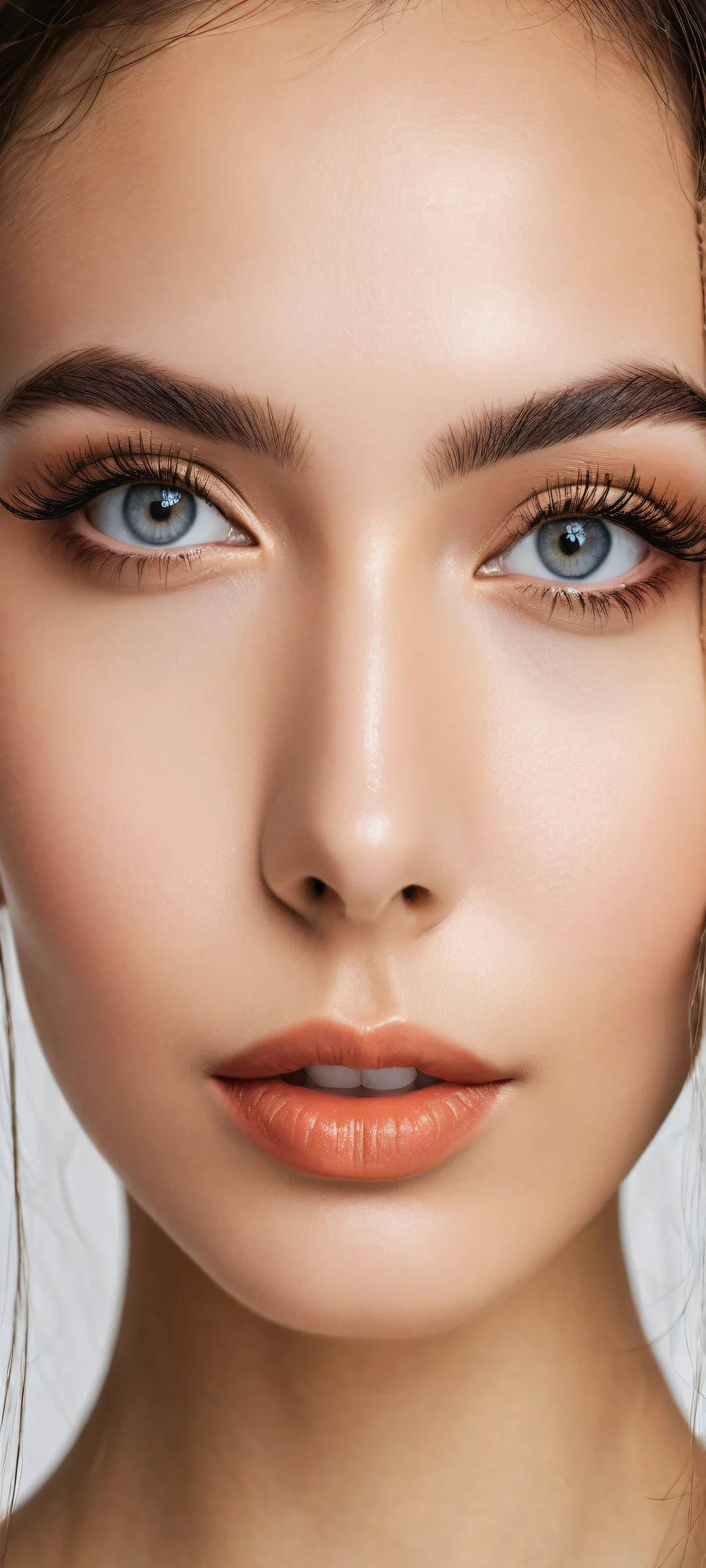 Serenity's Portrait QHD Smartphone Background A breathtaking portrait of a young woman on iPhone and Android devices. Her intricate eyelashes and facial features are perfectly detailed, set against a vast pure void evoking freedom and serenity.