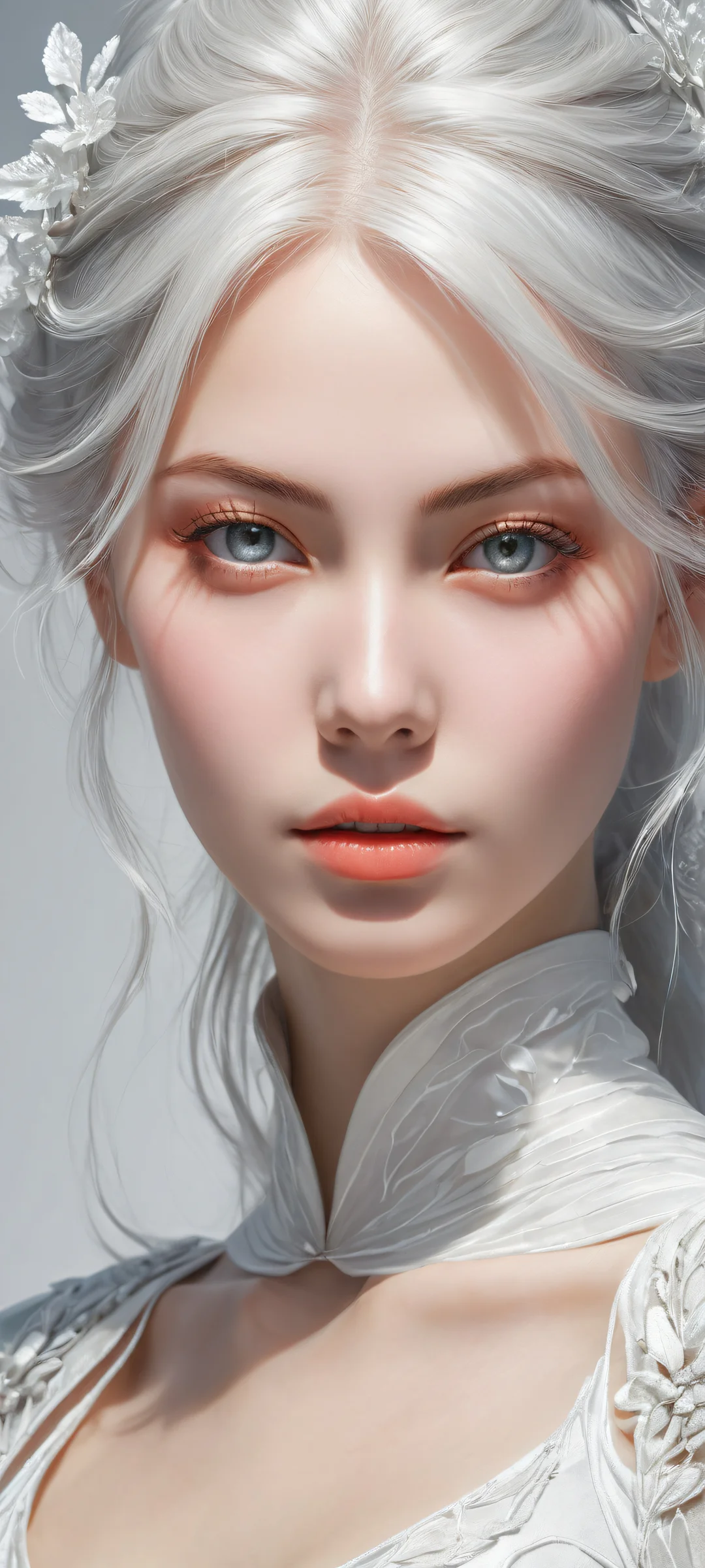 A breathtaking digital artwork of video game girls in a serene white background, perfectly optimized for iPhone and Android home screens.