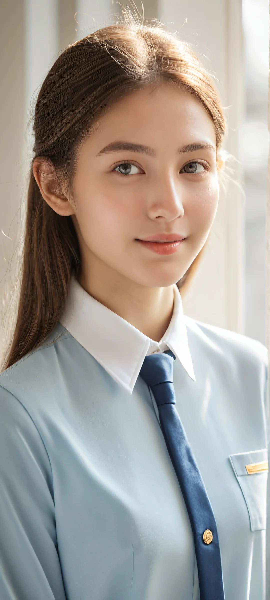 A beautiful portrait of a girl in school uniform on iPhone and Android devices.