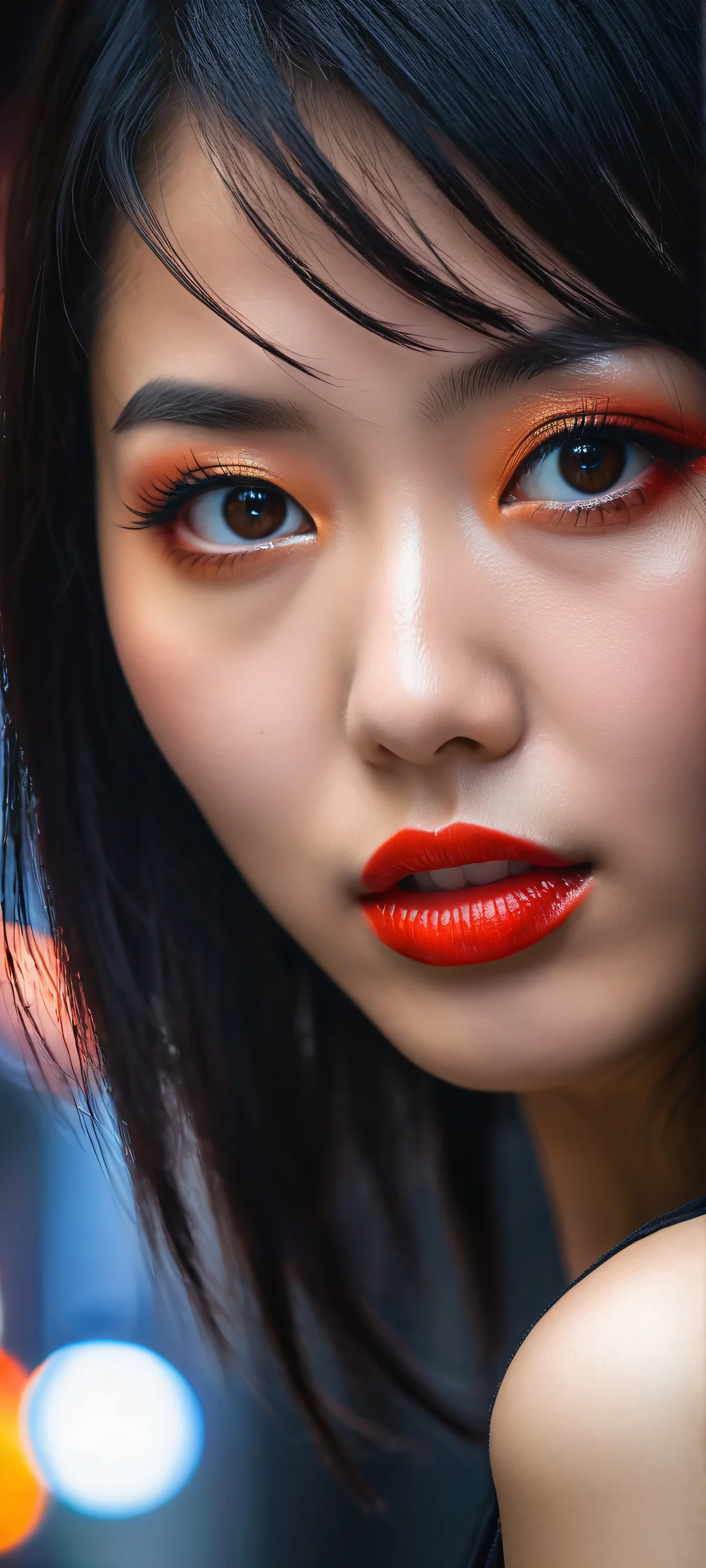 A stunning portrait of a woman from Tokyo's Shibuya district on an iPhone/Android, with intricate micro-details and perfect depth of field.