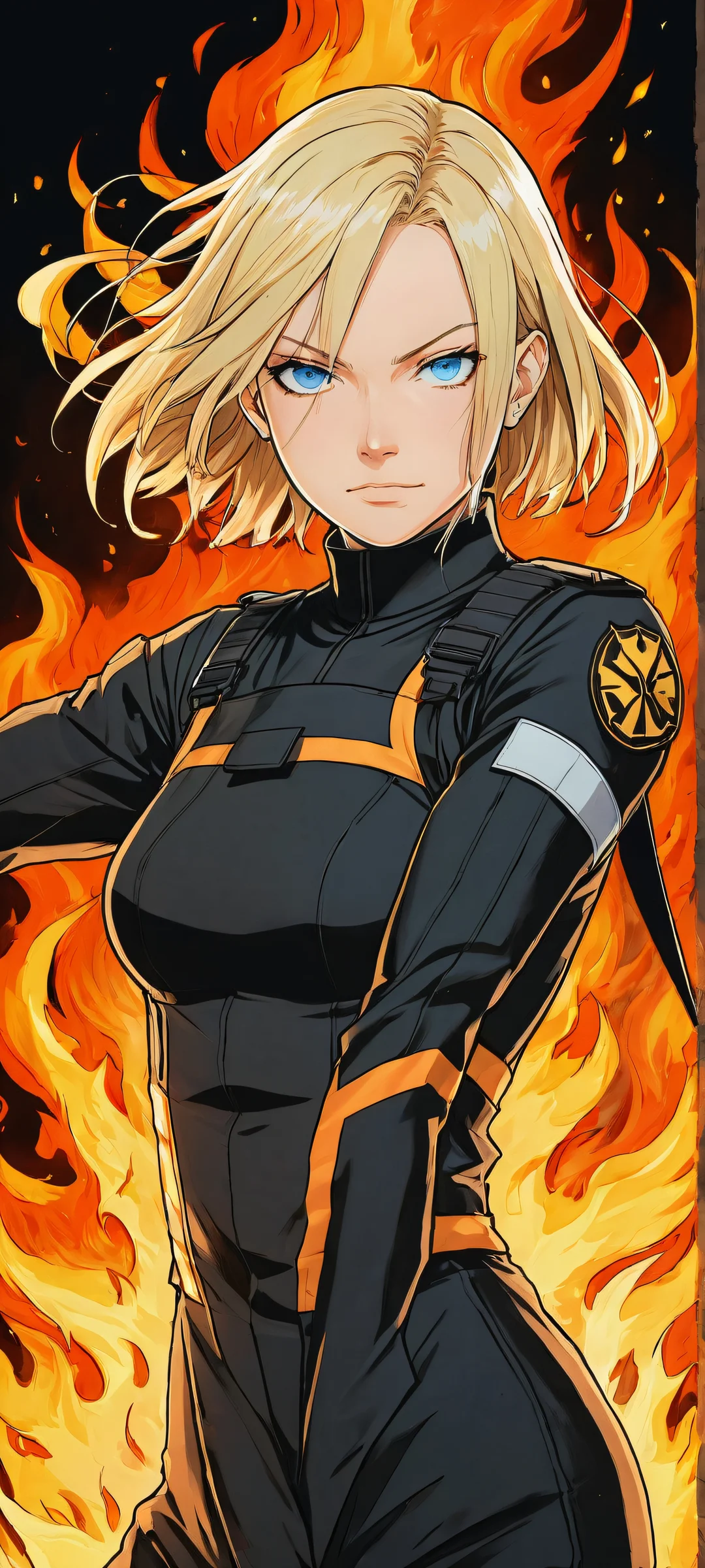 iPhone/Android landscape wallpaper featuring Shiersa from Haumea's Fire Force, with perfect details and dark mode aesthetic.