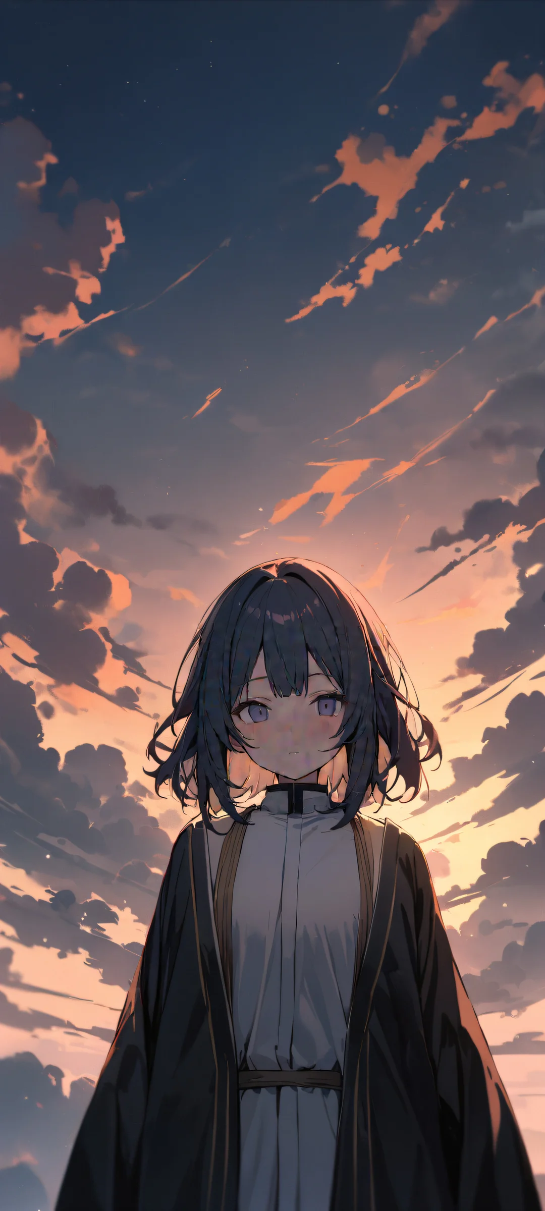 Beautiful portrait of Shinobu Kocho from Demon Slayer, looking directly at the viewer on an iPhone or Android device.