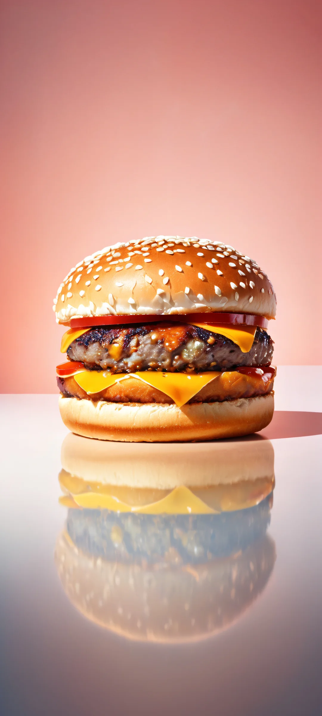 A stunning portrait of a hamburger siren on iPhone/Android, featuring intricate details and ray-traced reflections.