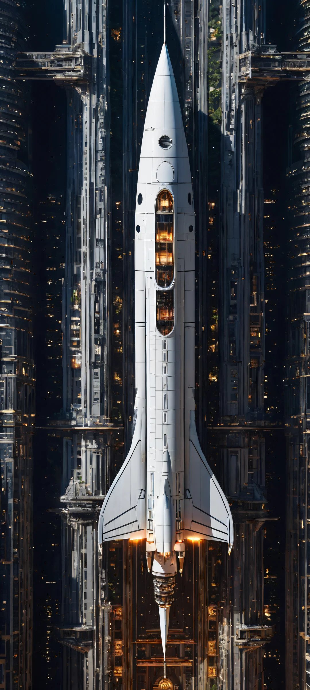 Sleek Odyssey Lock Screen for iOS & アンドロイド A stunning digital artwork of a spaceship on an iPhone/Android home screen, featuring intricate details and a sleek dark mode aesthetic.