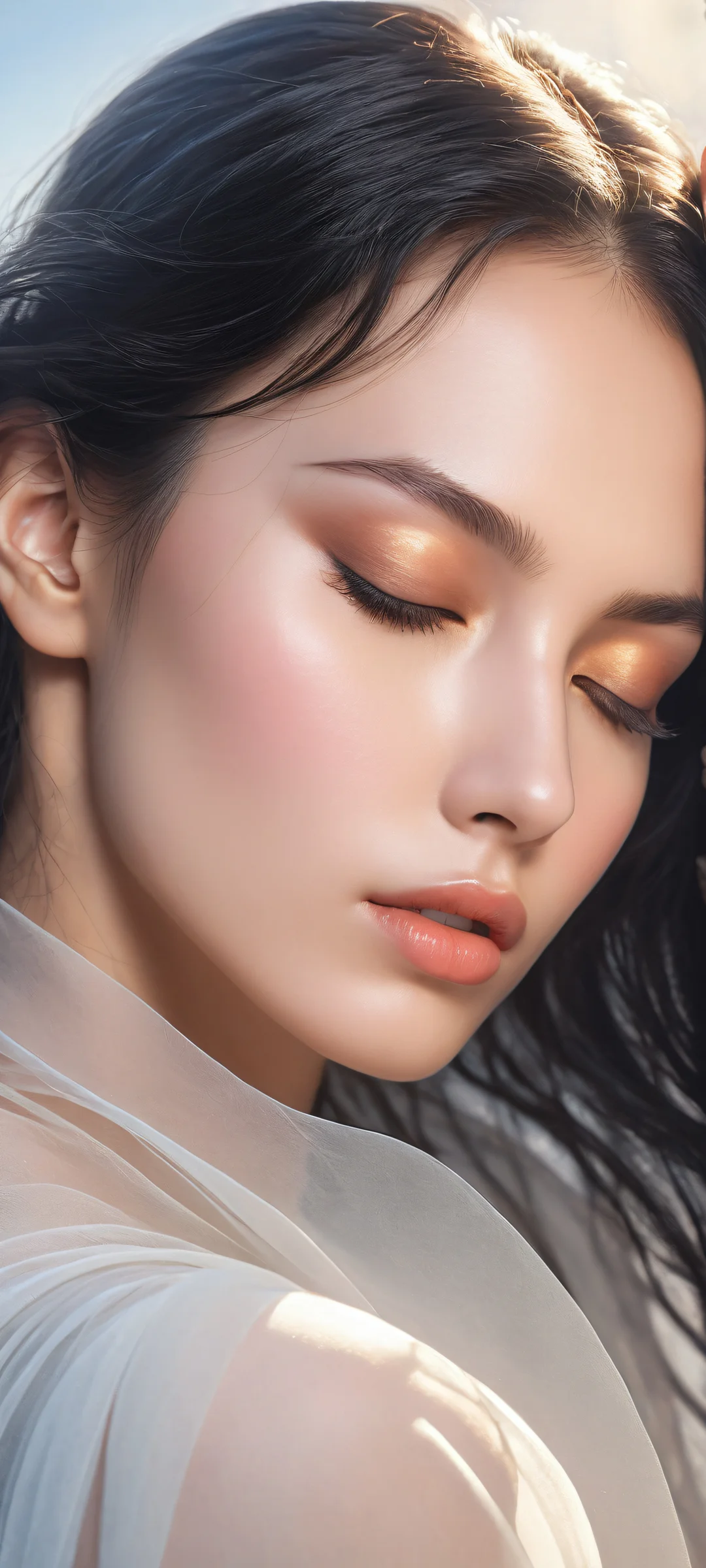 A serene sleeping beauty on a pure void background, perfekt optimiert für iPhone- und Android-Startbildschirme.