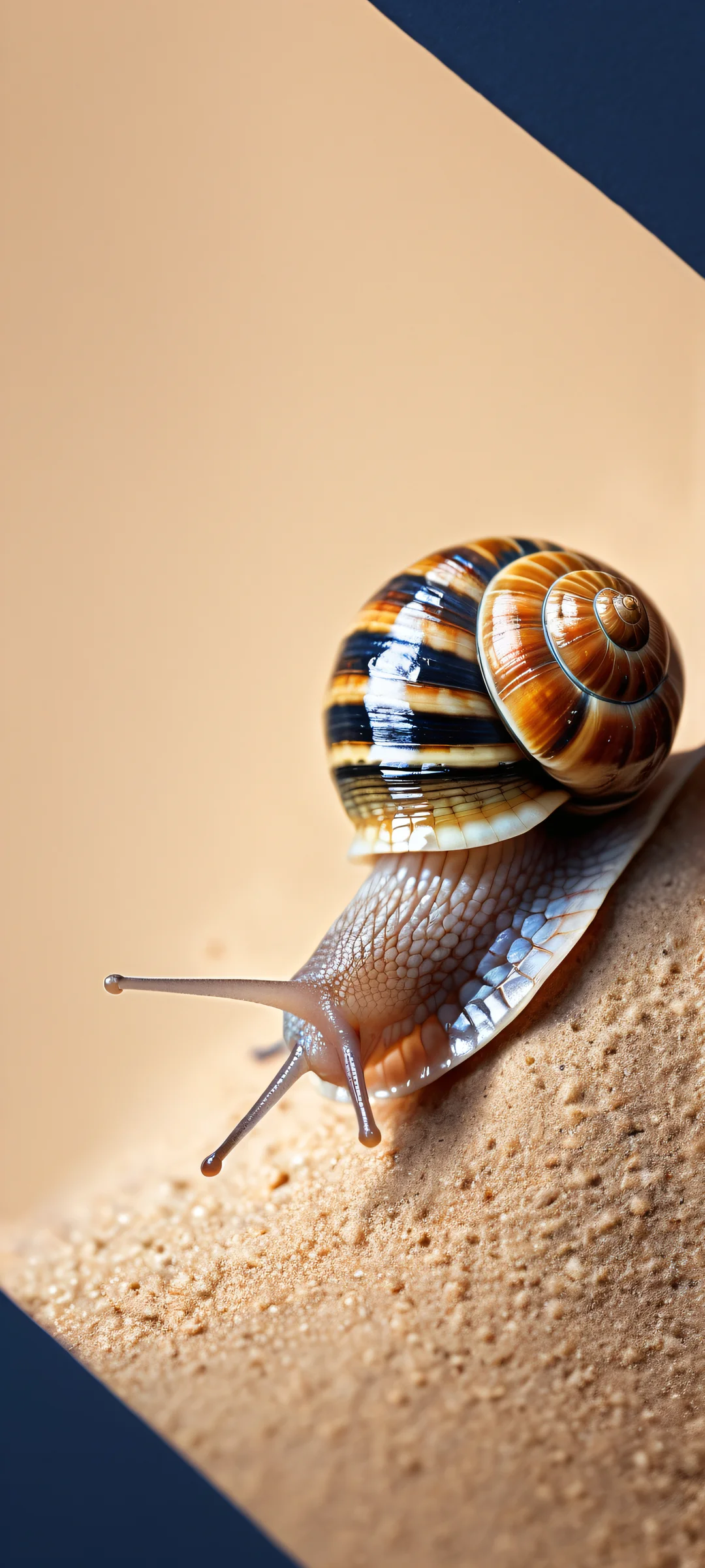 A smiling snail on a dark blue and beige background, perfectly optimized for iPhone/Android home screens.