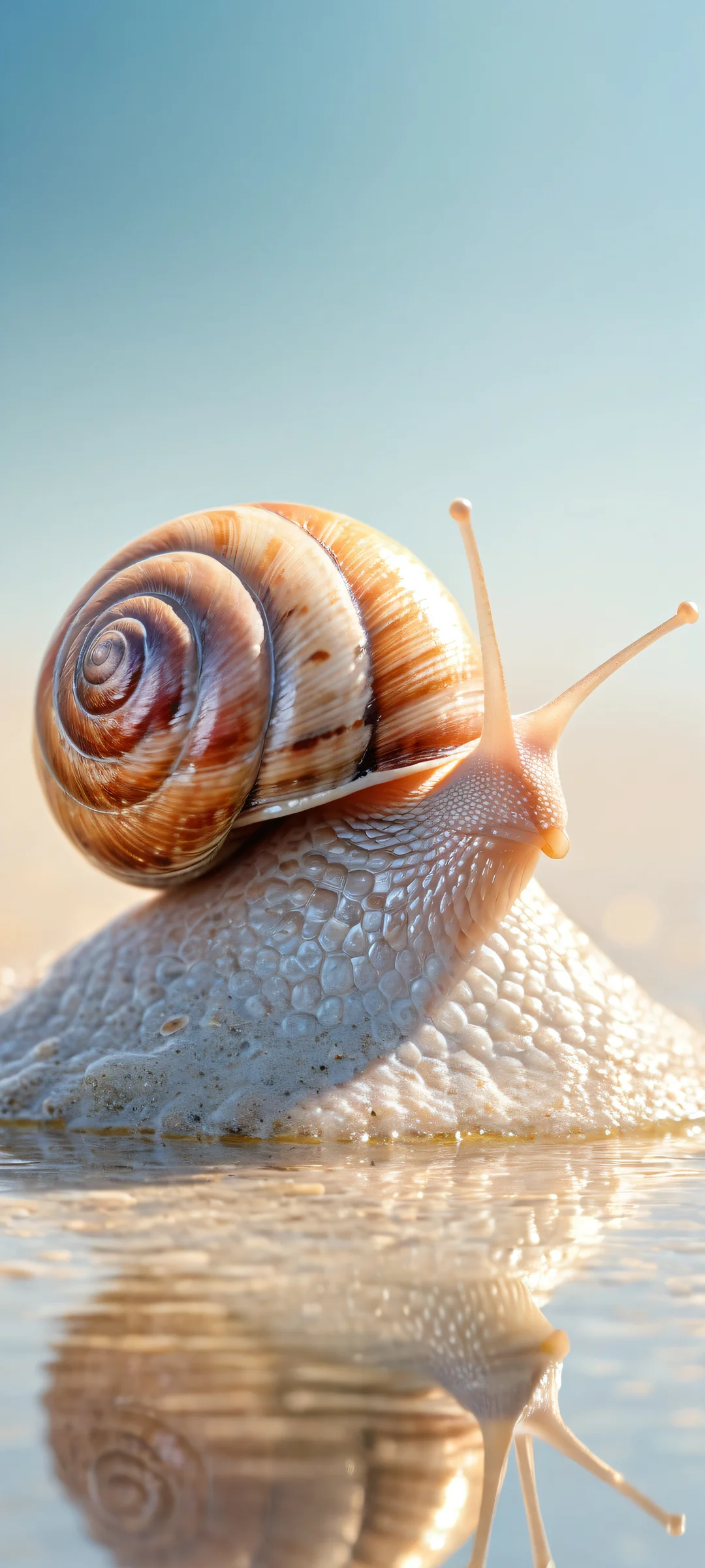 A smiling snail with intricate shell patterns on a clean and empty background, perfekt optimiert für iPhone/Android-Startbildschirme.