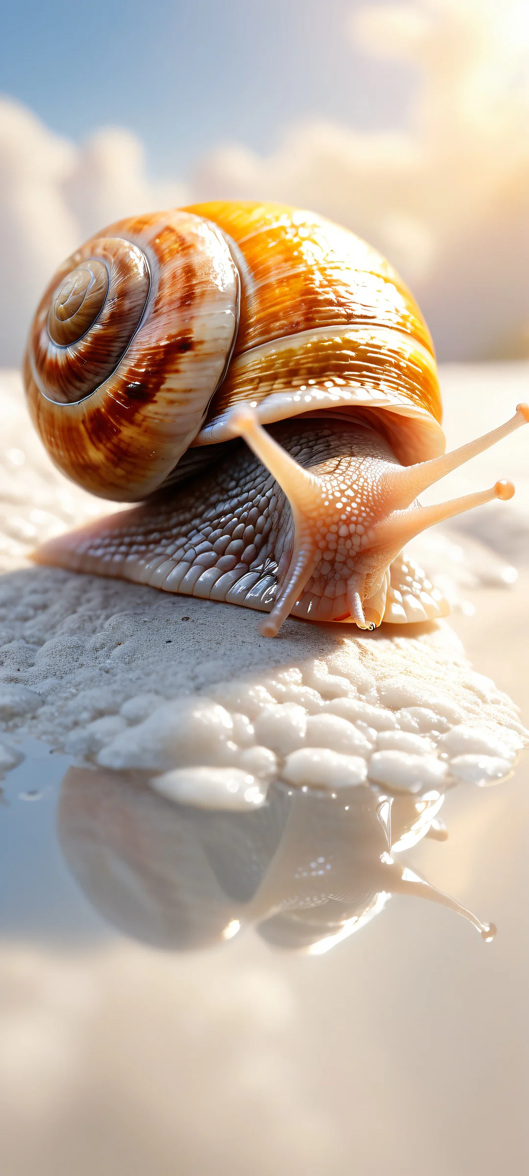 A smiling snail in a beautiful, intricate landscape on an iPhone/Android home screen.