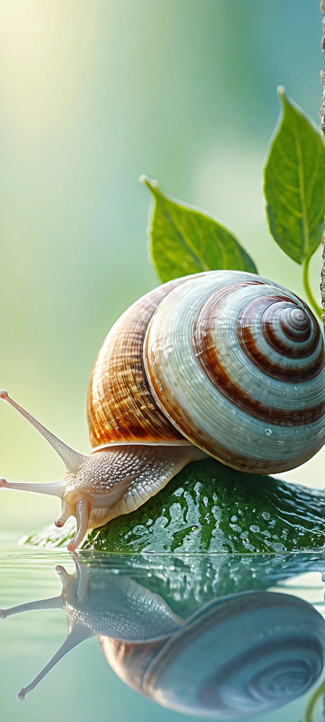 iPhone and Android user can enjoy this award-winning digital art as a wallpaper, featuring a snail with an adorable grin, against a serene void background.