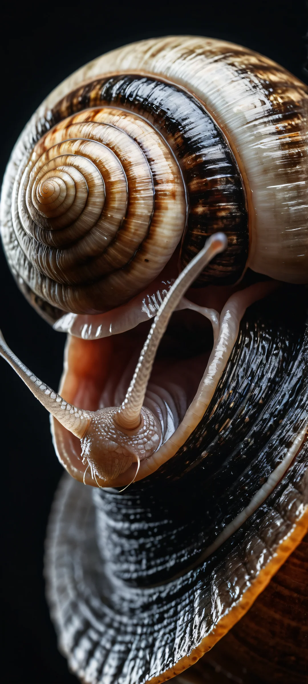 A snail with a broad grin opens its mouth, perfect for iPhone/Android wallpapers with stunning visual impact and elegant design.