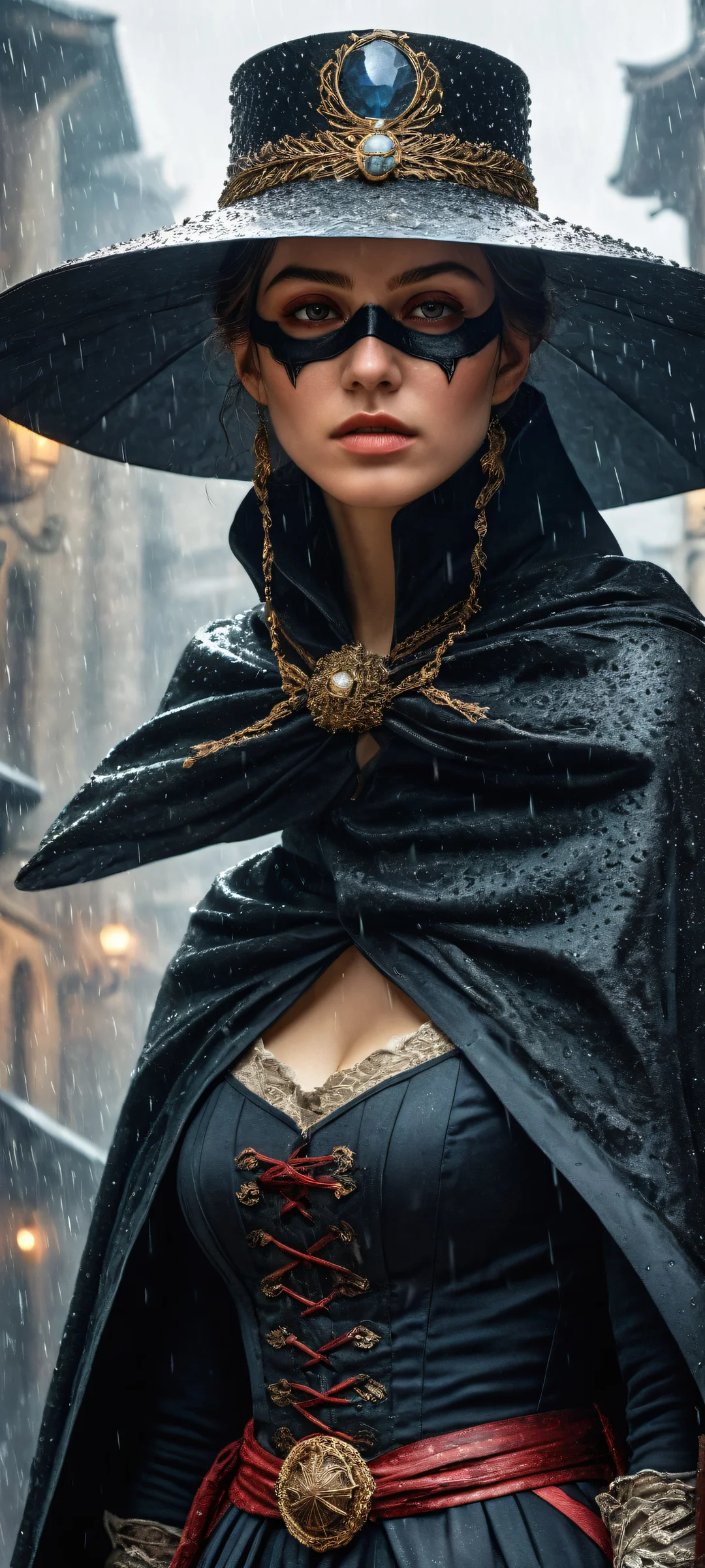 A beautifully rendered vertical portrait of a masked hero with a sorrowful expression, set against a striking rain-soaked backdrop. Perfectly optimized for iPhone, Samsung Galaxy, and Android home screens.