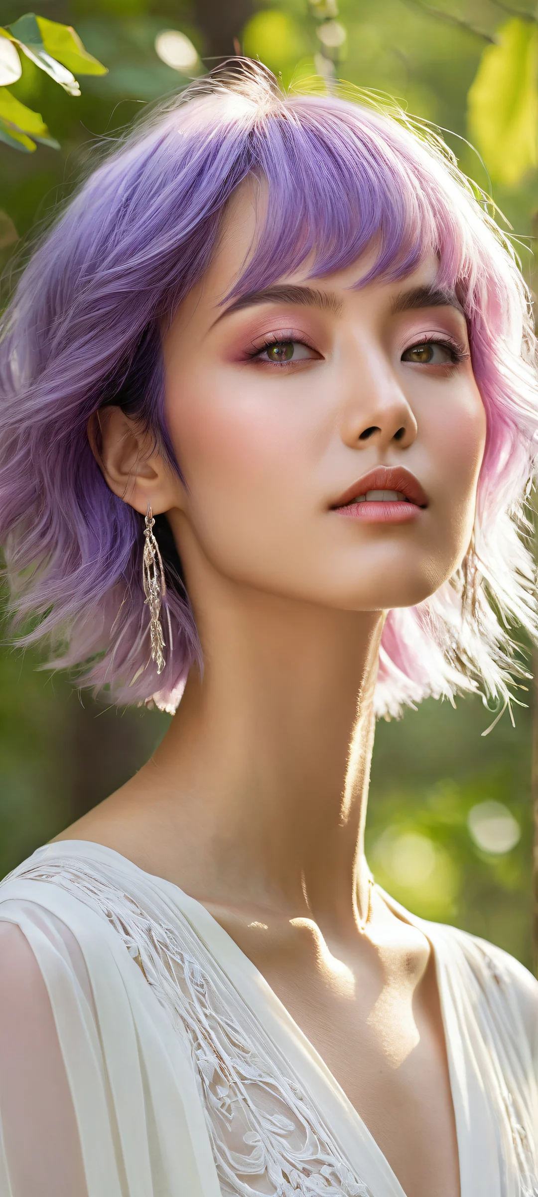 A stunning digital artwork of Sousou No Frieren, featuring intricate purple hair and eyes, set against a serene outdoor landscape. Parfait pour les écrans d'accueil iPhone/Android.