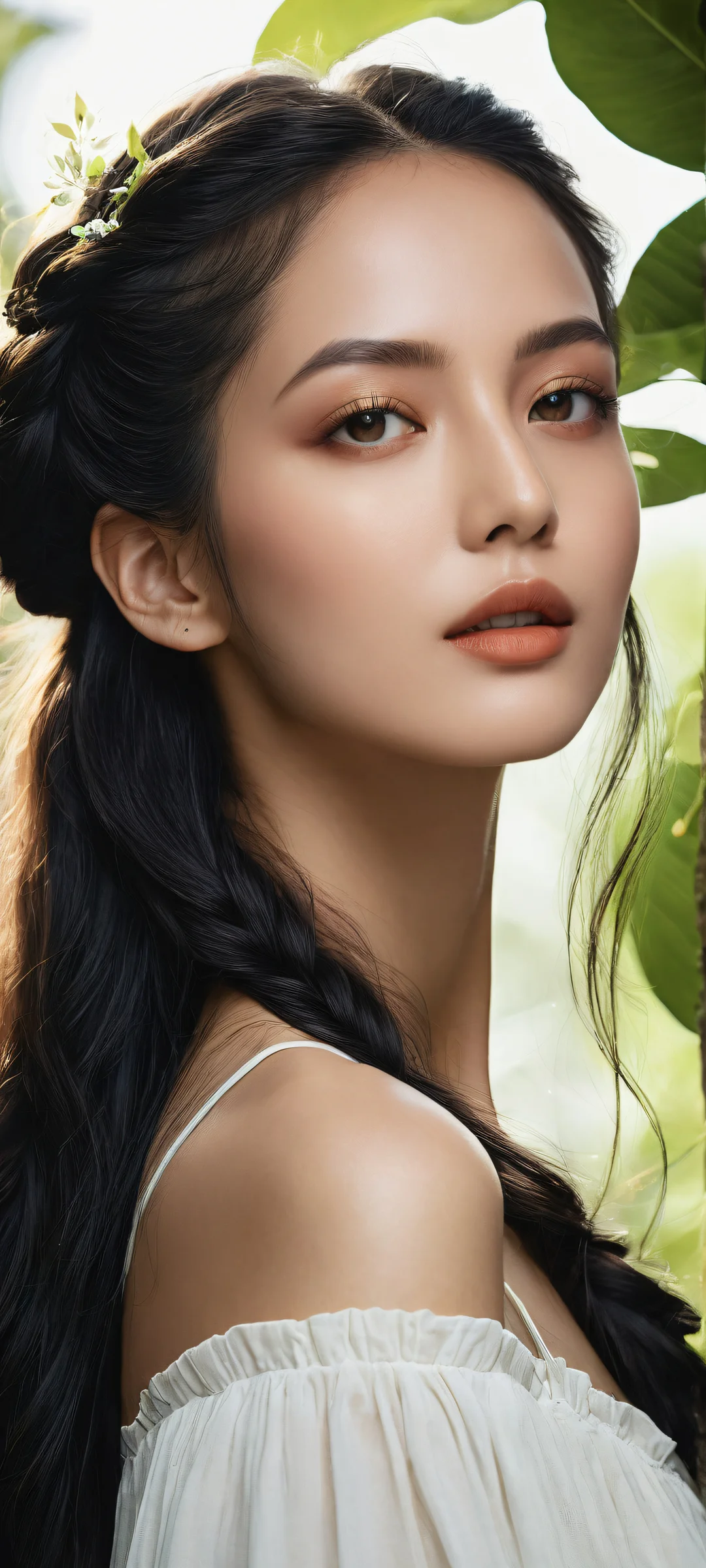 Sousou's Whispers QHD Phone Background iPhone/Android mobile wallpaper featuring Sousou Frieren in a serene outdoor setting with intricate hair details and luminescent accents.