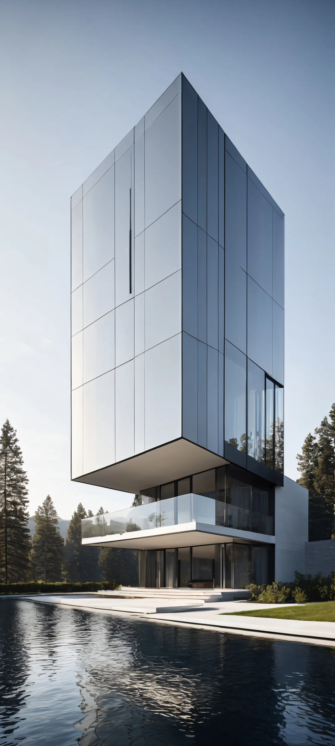 Minimalist architecture artwork on iPhone and Android, with intricate details and ethereal lighting.