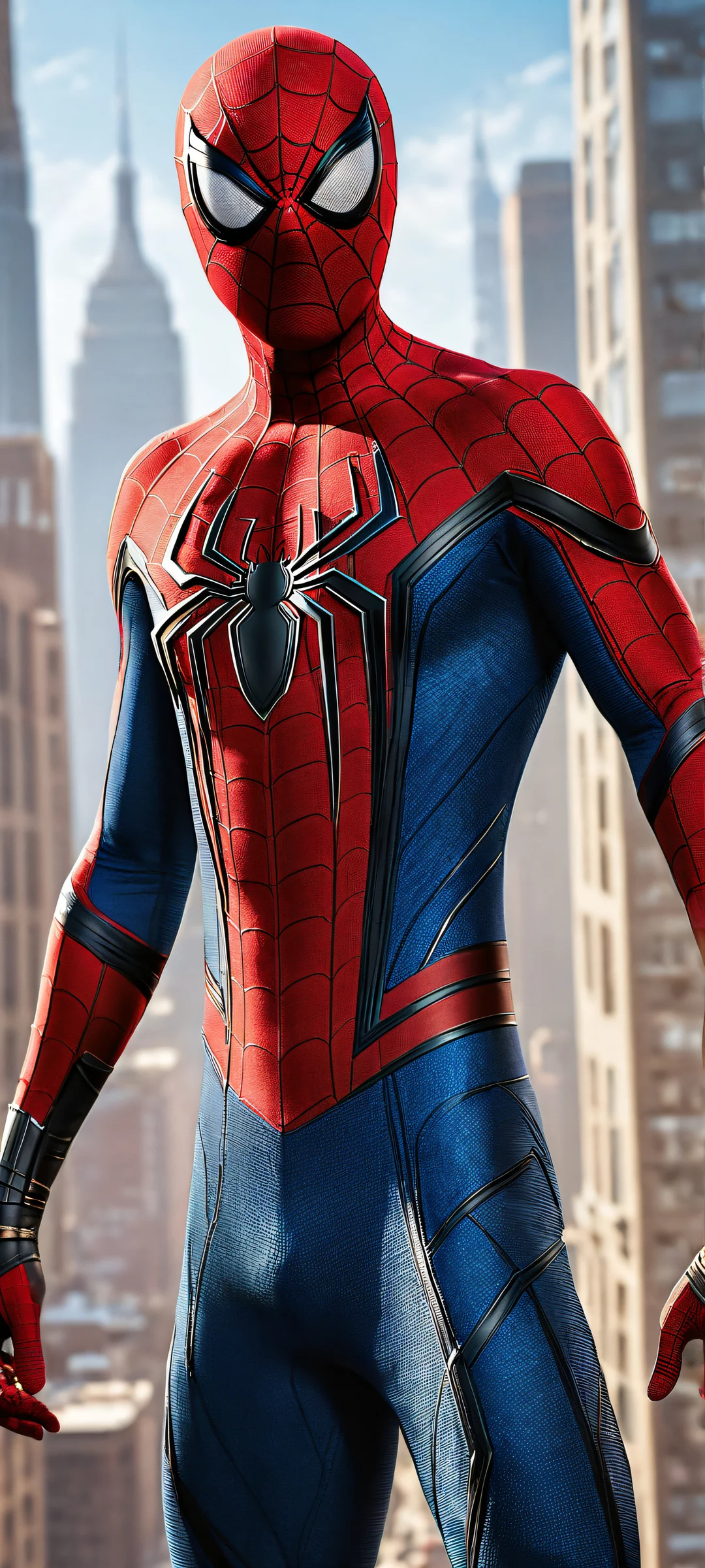 A breathtaking portrait of Spider-Man on iPhone and Android devices. Perfectly clean top half for UI widgets.