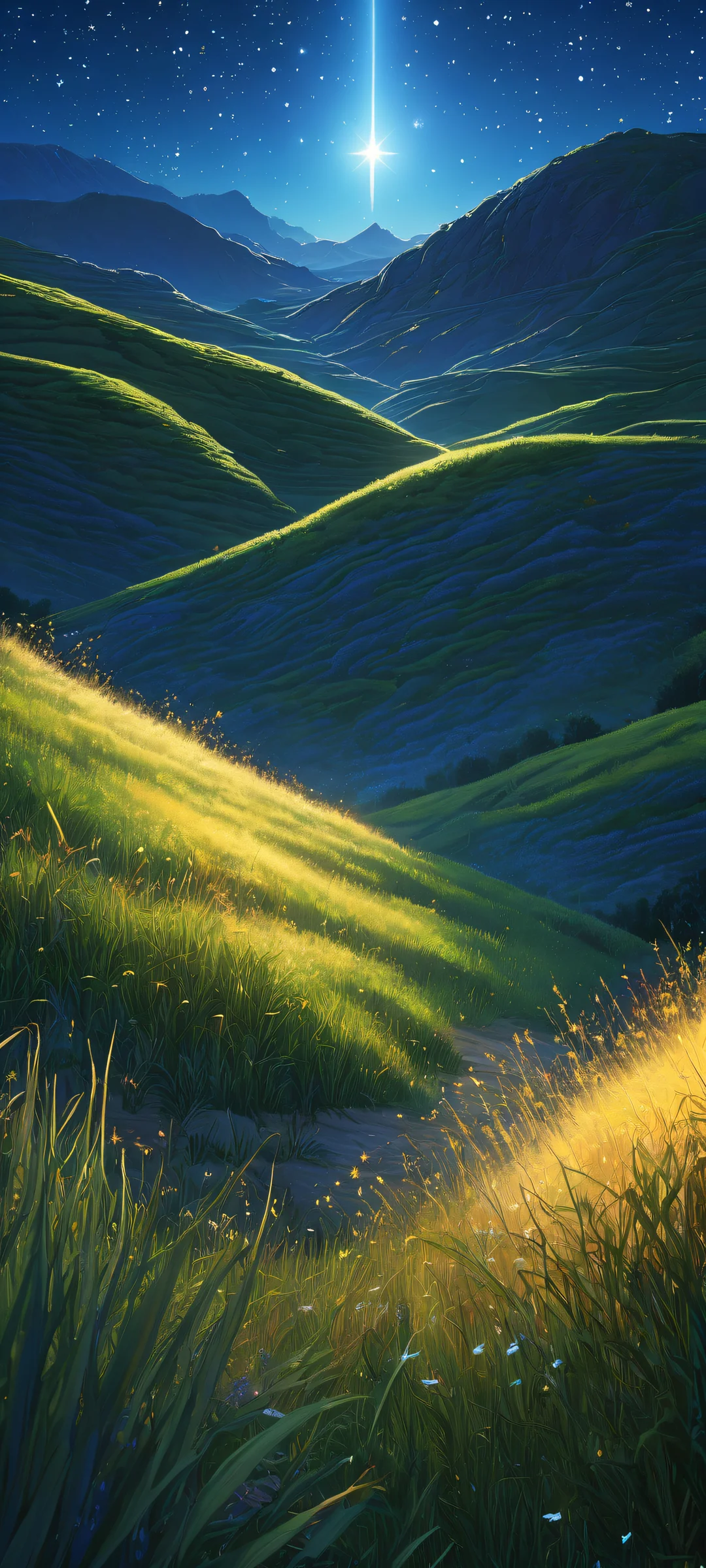 iPhone/Android user's delight: Starry Night Landscape wallpaper with intricate details and serene ambiance.