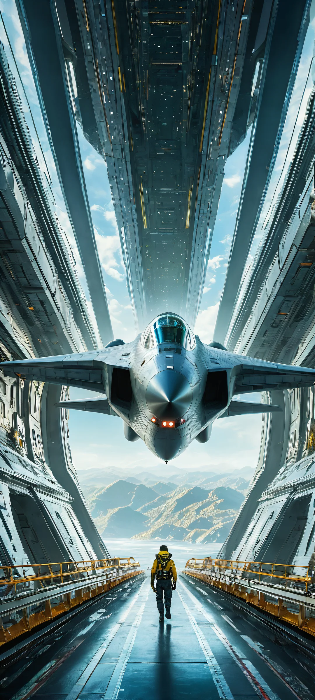 iPhone/Android wallpaper of Starship Civitai with damaged bridge and crew interactions, featuring humorous chaos amidst ethereal lighting and brilliant colors.