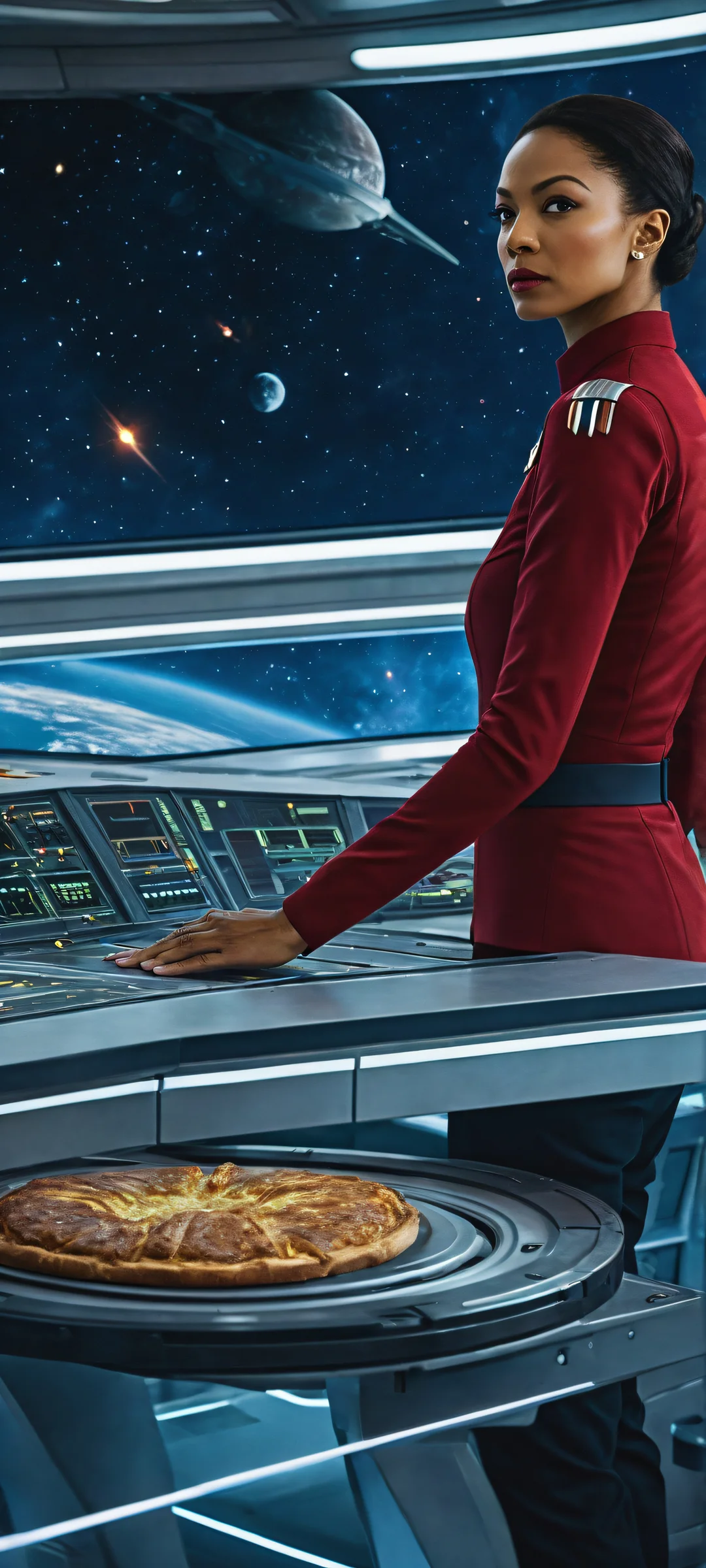 iPhone and Android wallpaper featuring Starship Civitai in crisis with Captain's team dealing with notifications offline, chat offline, logins compromised.