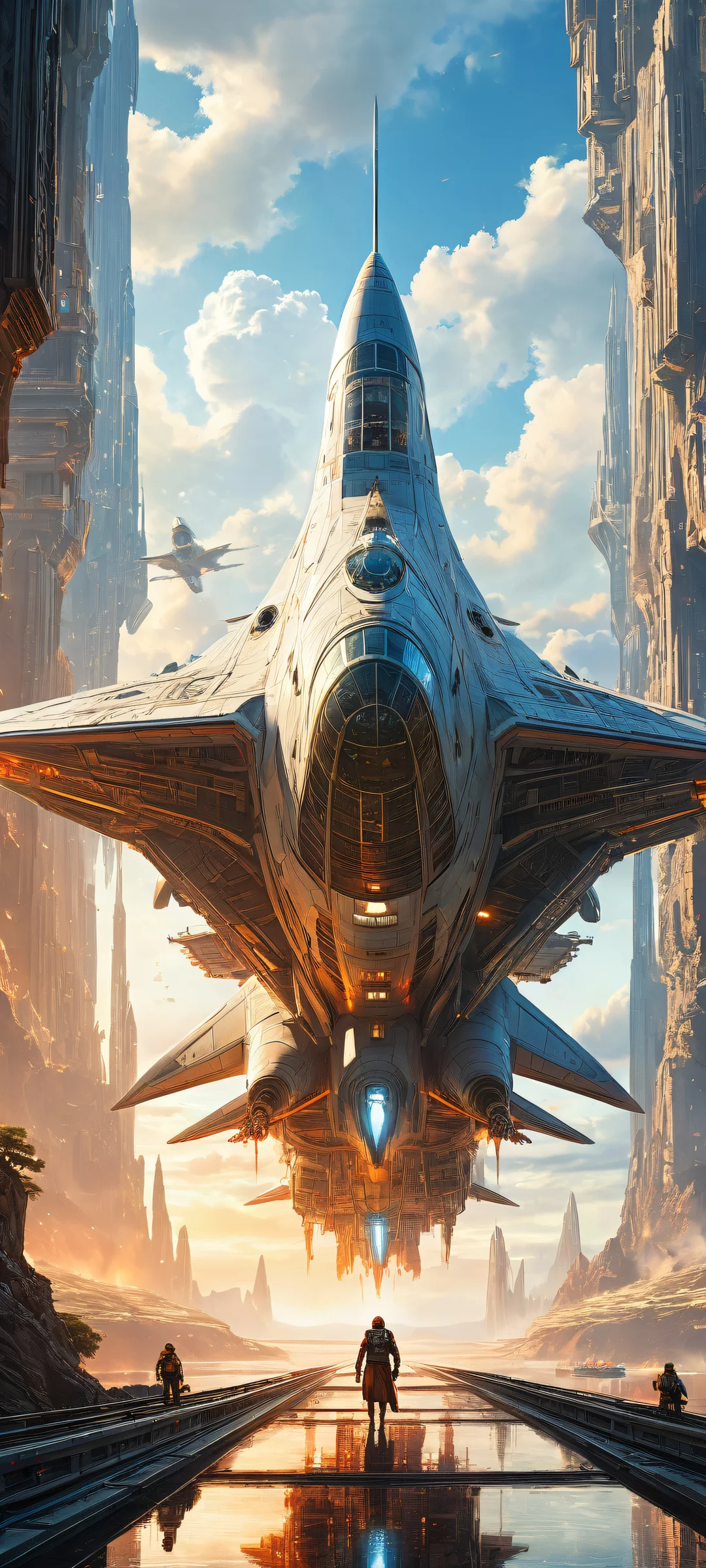 iPhone and Android users will love this breathtaking vertical portrait artwork of Starship Civitai, perfectly optimized for home screens with its damaged bridge and crew discussing system outages.