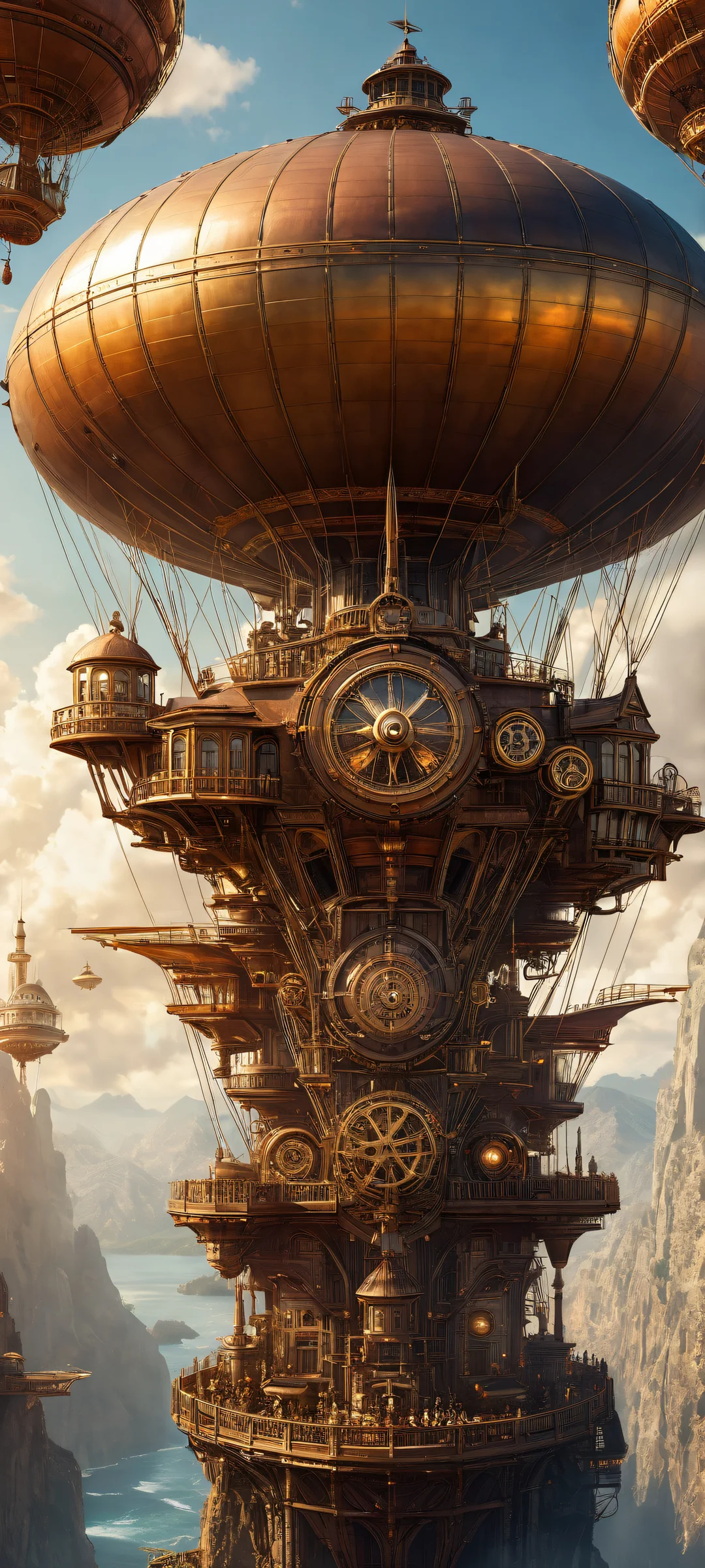 Stunning Steampunk airship artwork for iPhone and Android - Perfectly optimized for home screens with rich, warm colors.