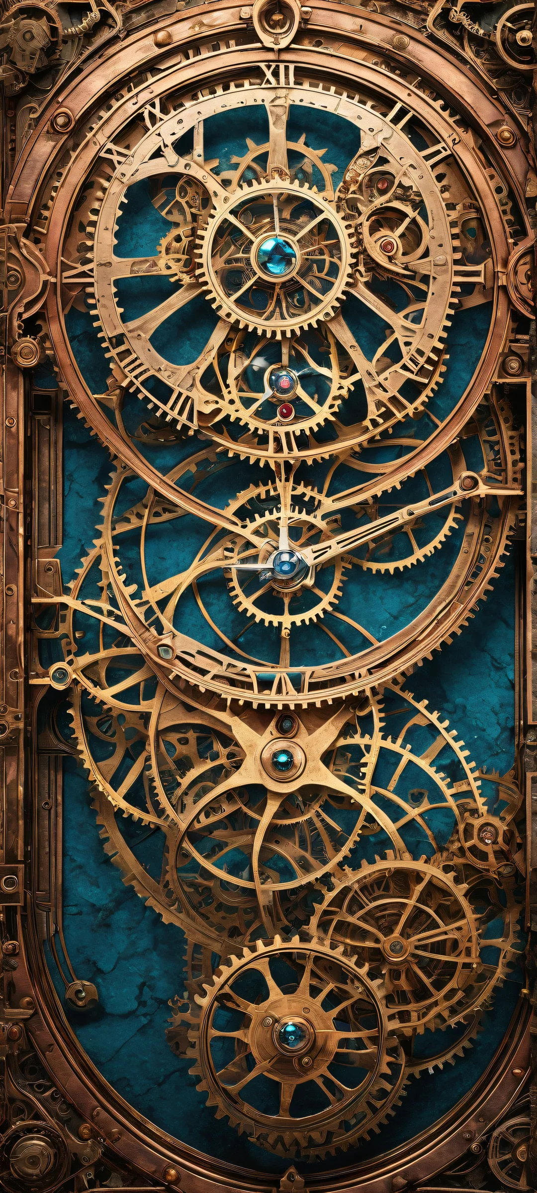 Explore the intricate clockwork contraption on an iPhone/Android device, surrounded by a fantastical landscape.