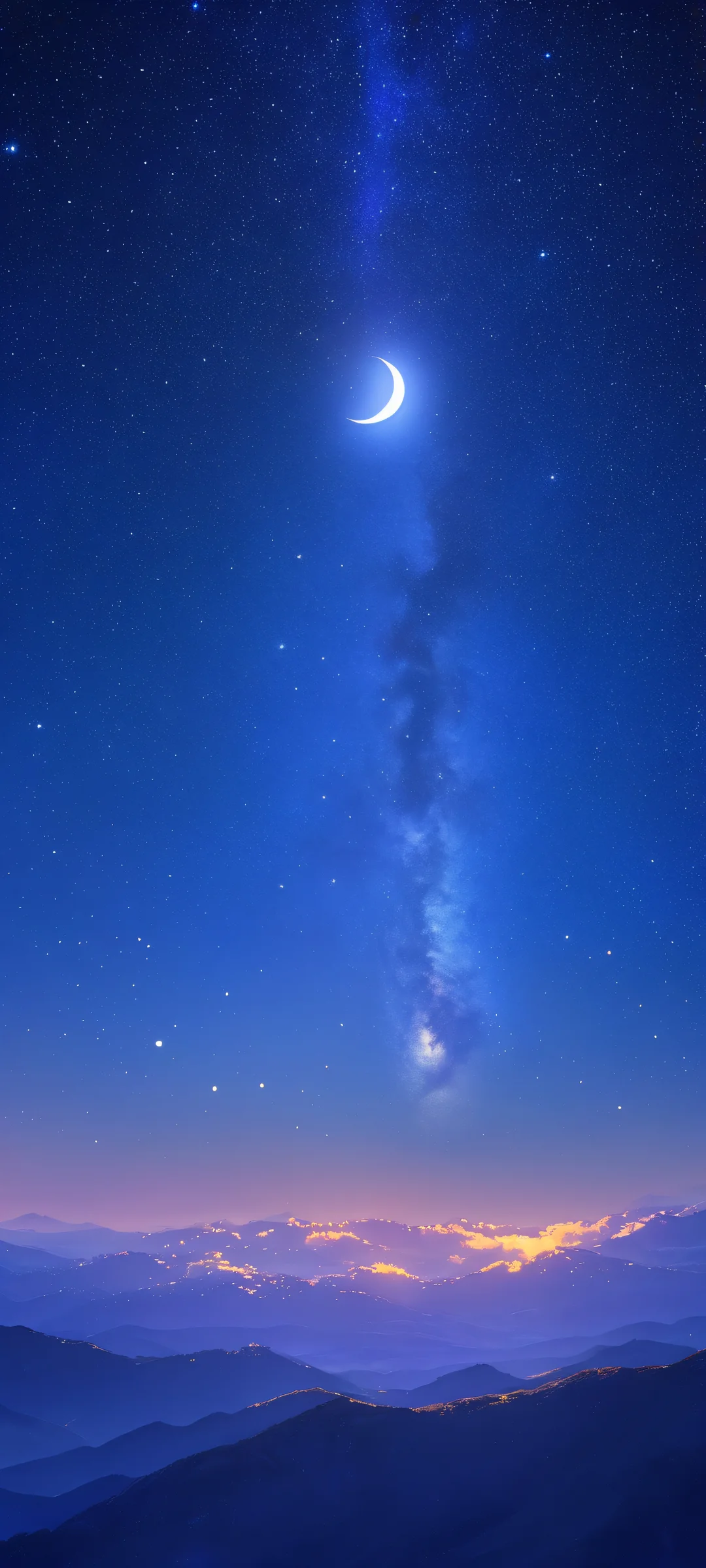 iPhone/Android exclusive: A breathtaking crescent moon artwork with micro-details of the starry night sky and glowing eyes. Perfekt für Homescreens.