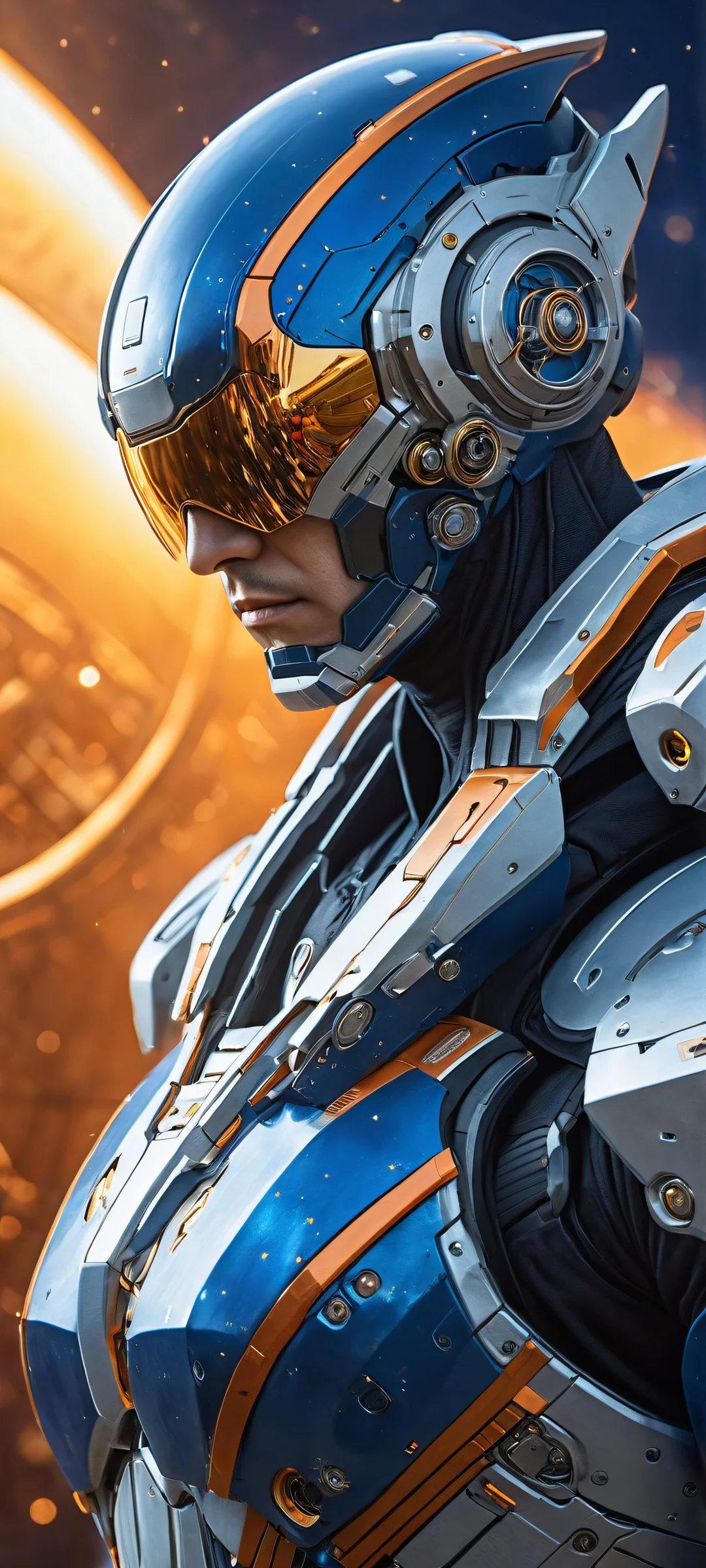 A serene cosmic landscape featuring Gorou Hoshino's mecha suit against a starry night sky. Perfectly optimized for iPhone, Samsung Galaxy, and Android home screens.