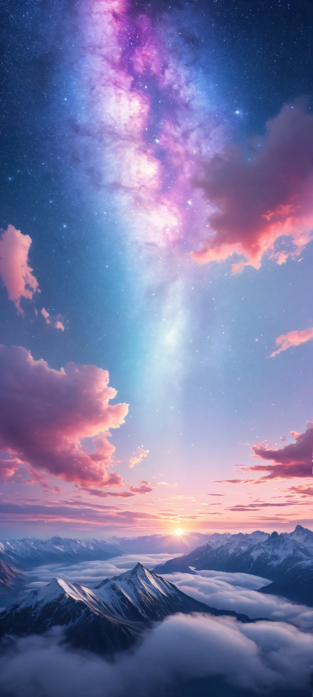 Aurora surrounded by swirling clouds and stardust on a starry night sky, iPhone/Androidのホーム画面に完全に最適化.