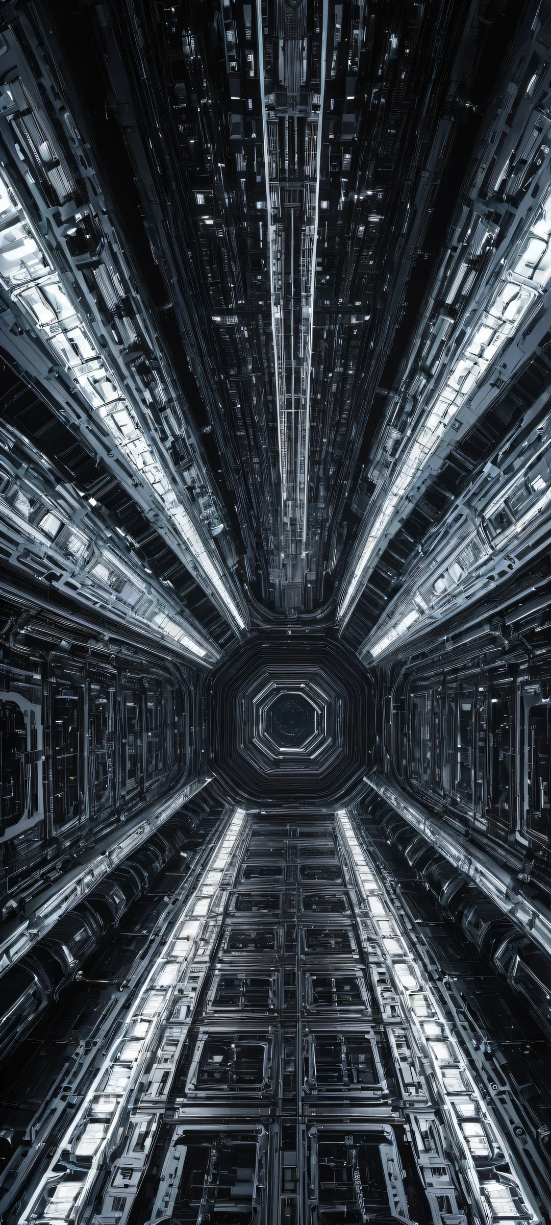 Astronauts exploring the void amidst an intricate space station on their iPhone/Android devices.