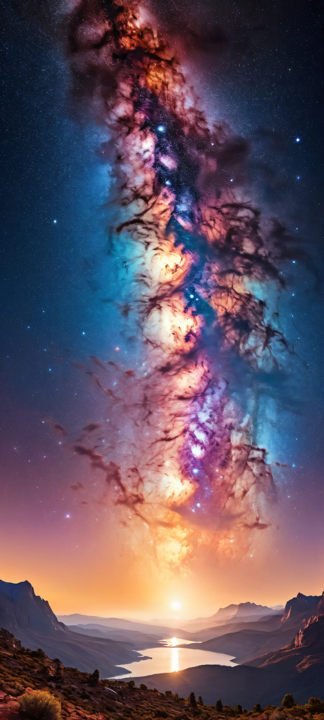 A serene and breathtaking digital artwork of stars placed in the lower-middle with intricate micro-details, perfectly clean and empty top half with vast pure void, vast landscape below, under a starry night sky for iPhone/Android.