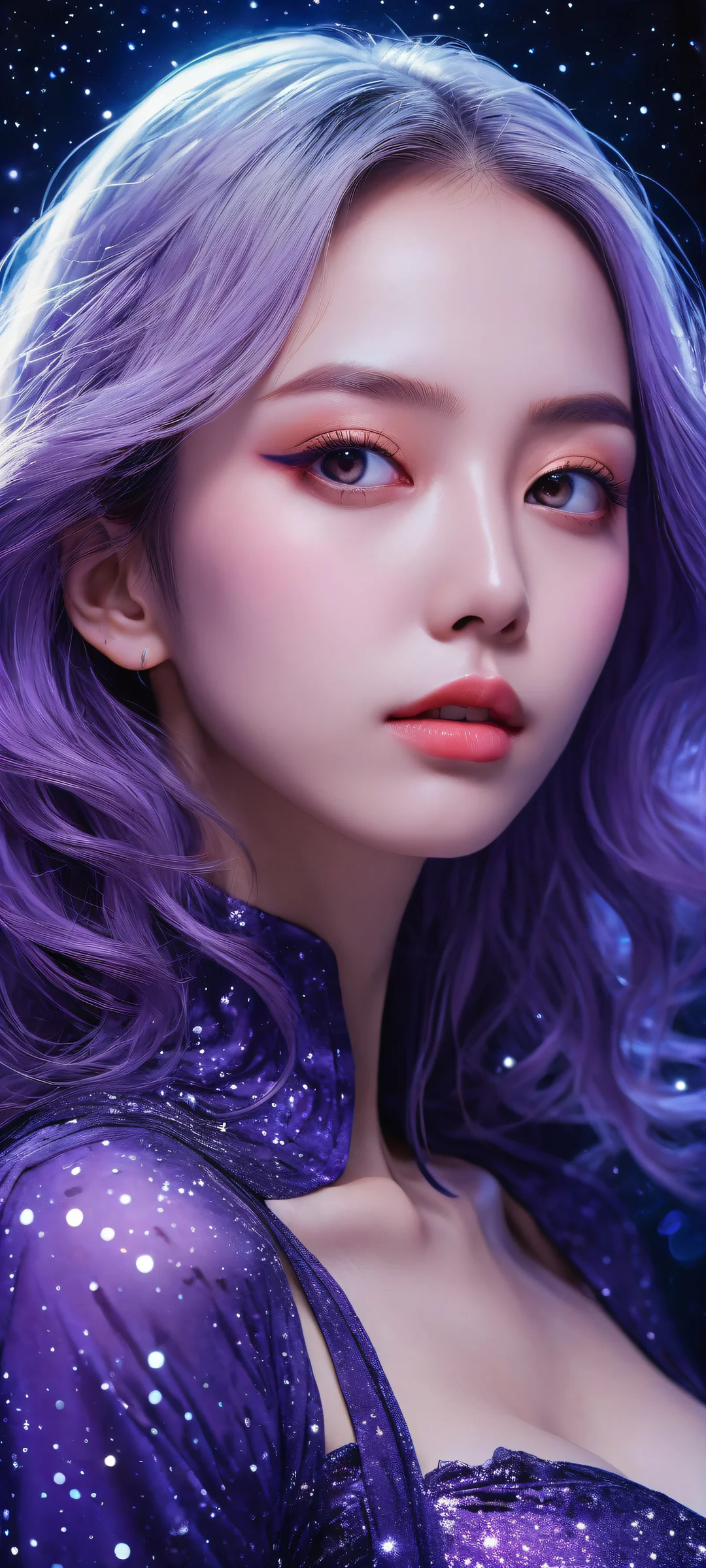 Anime girls amidst a starry galaxy on iPhone and Android - Perfectly optimized for home screens.