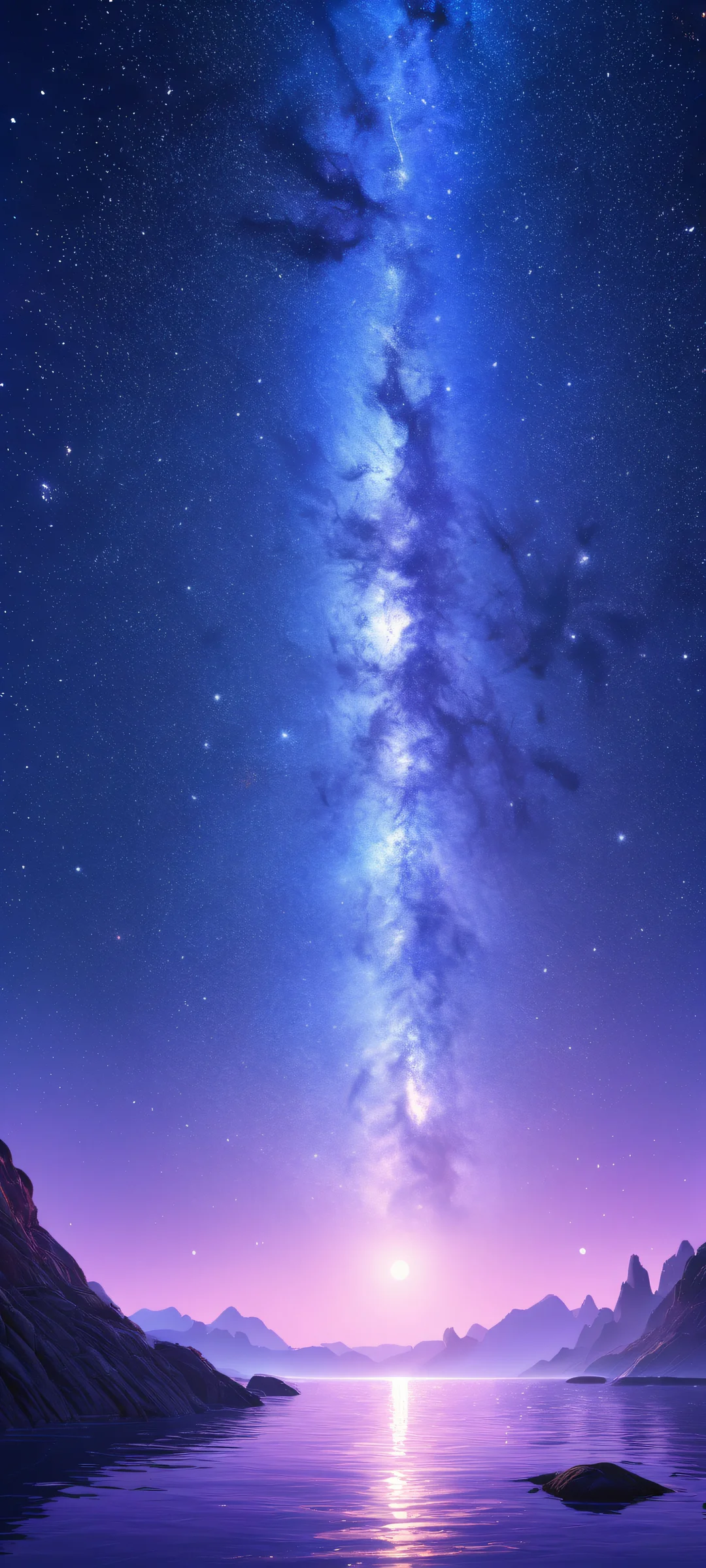 iPhone and Android user can adorn their home screens with this breathtaking vertical portrait artwork of celestial bodies and star formations, perfectly clean and empty top half with a vast pure void of deep space.
