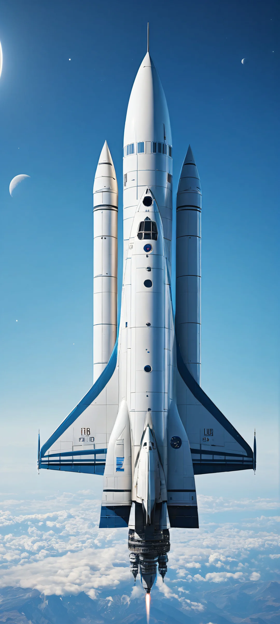 Ethereal spacecraft on a celestial blue background, perfectly optimized for iPhone/Android home screens.