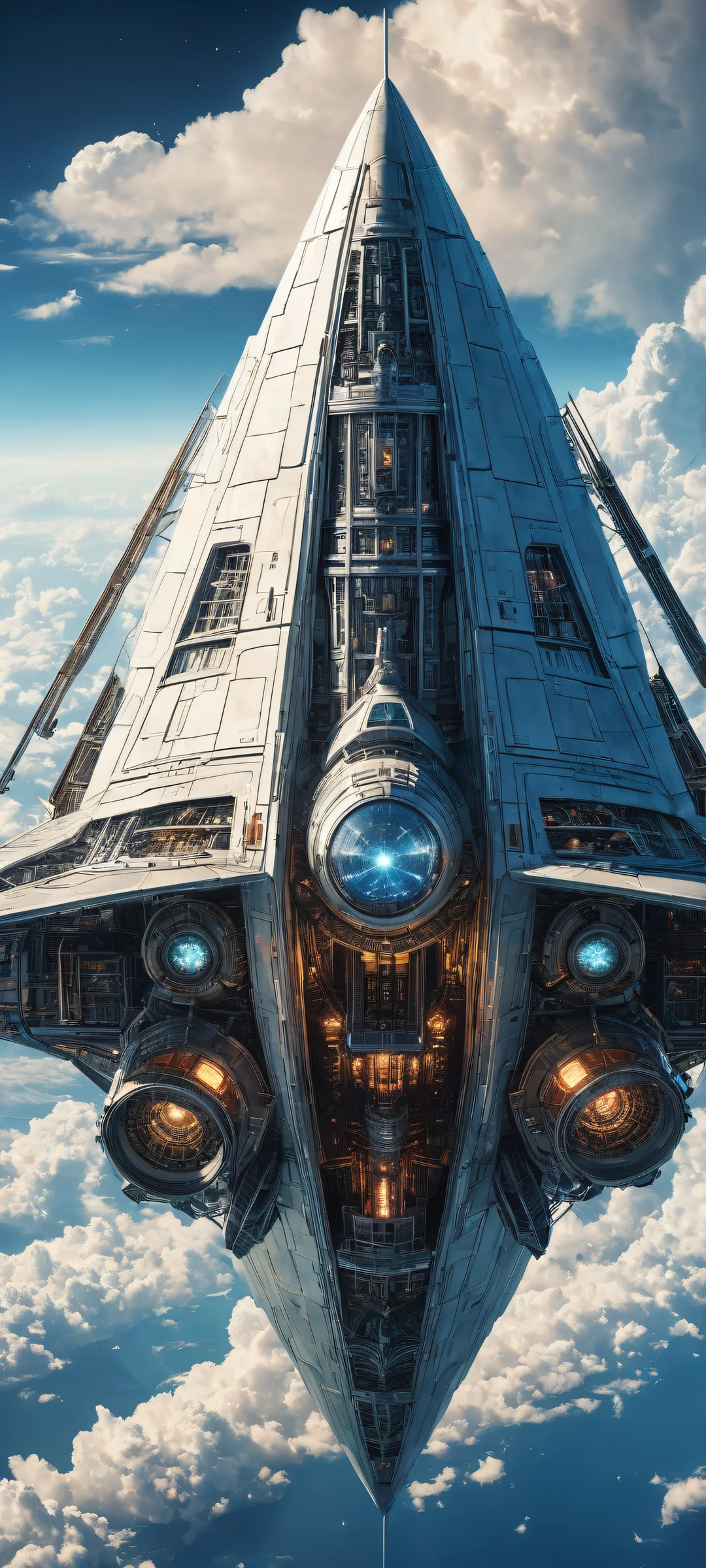 Vintage-inspired spacecraft iPhone/Android wallpaper featuring mystical fantasy realm and ethereal lighting.