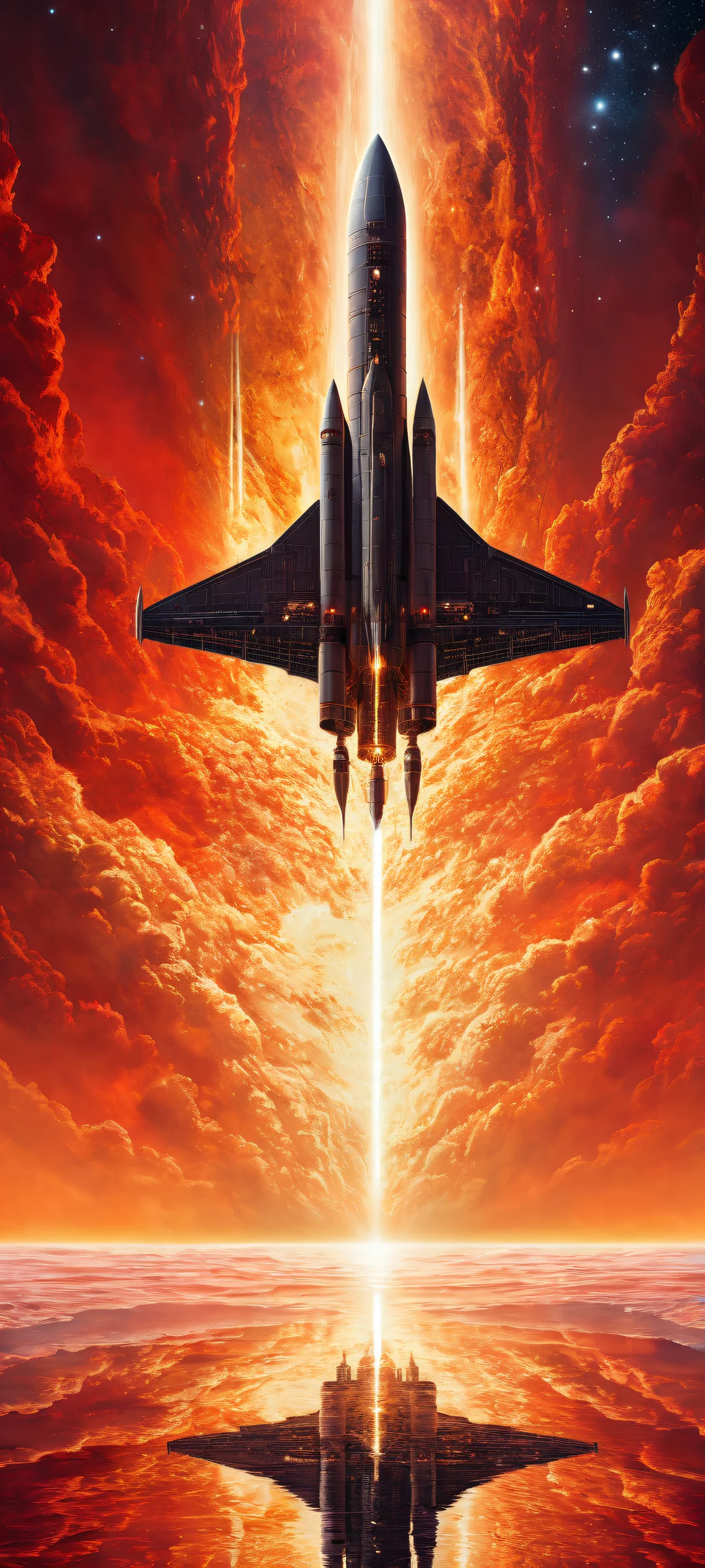 Stellar Odyssey 2K QHD Home Screen A majestic spaceship descends from the starry expanse on your iPhone/Android screen.