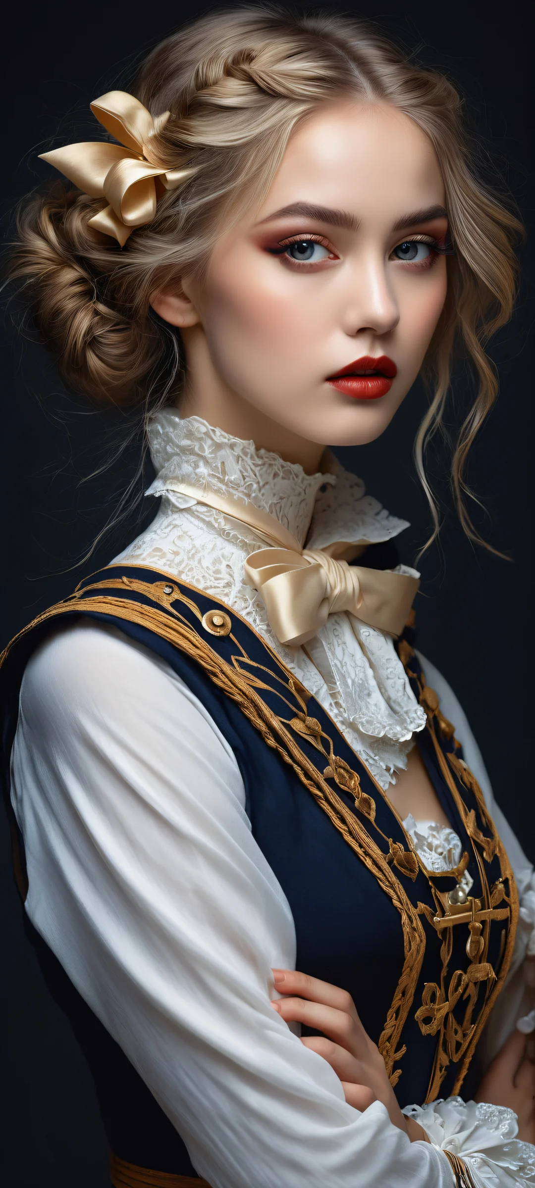 A beautiful girl in a sailor-inspired costume, perfectly placed on an iPhone/Android home screen with stunning celestial background and award-winning digital art.